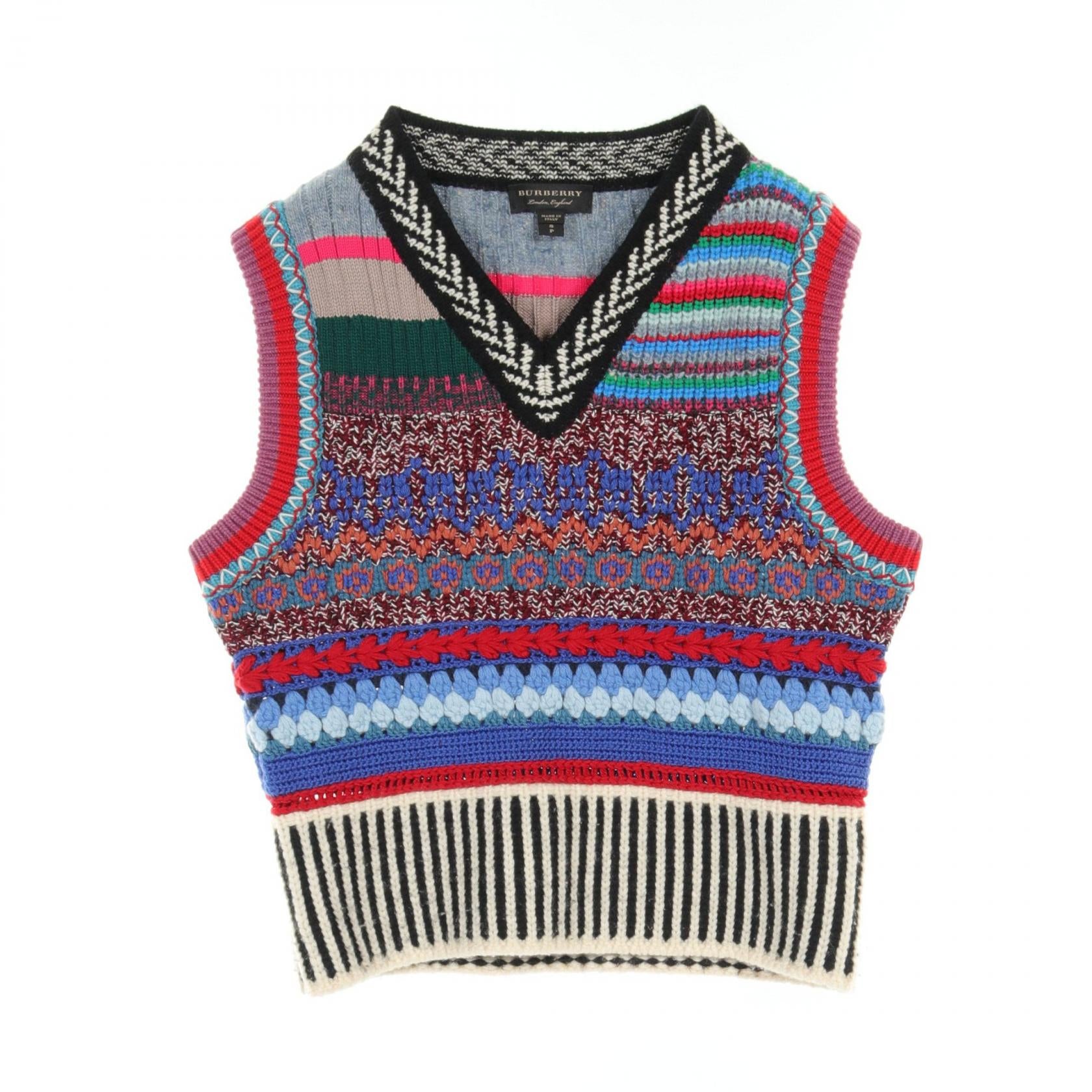 Burberry Wool Cashmere Cotton Knit Top Multicolor