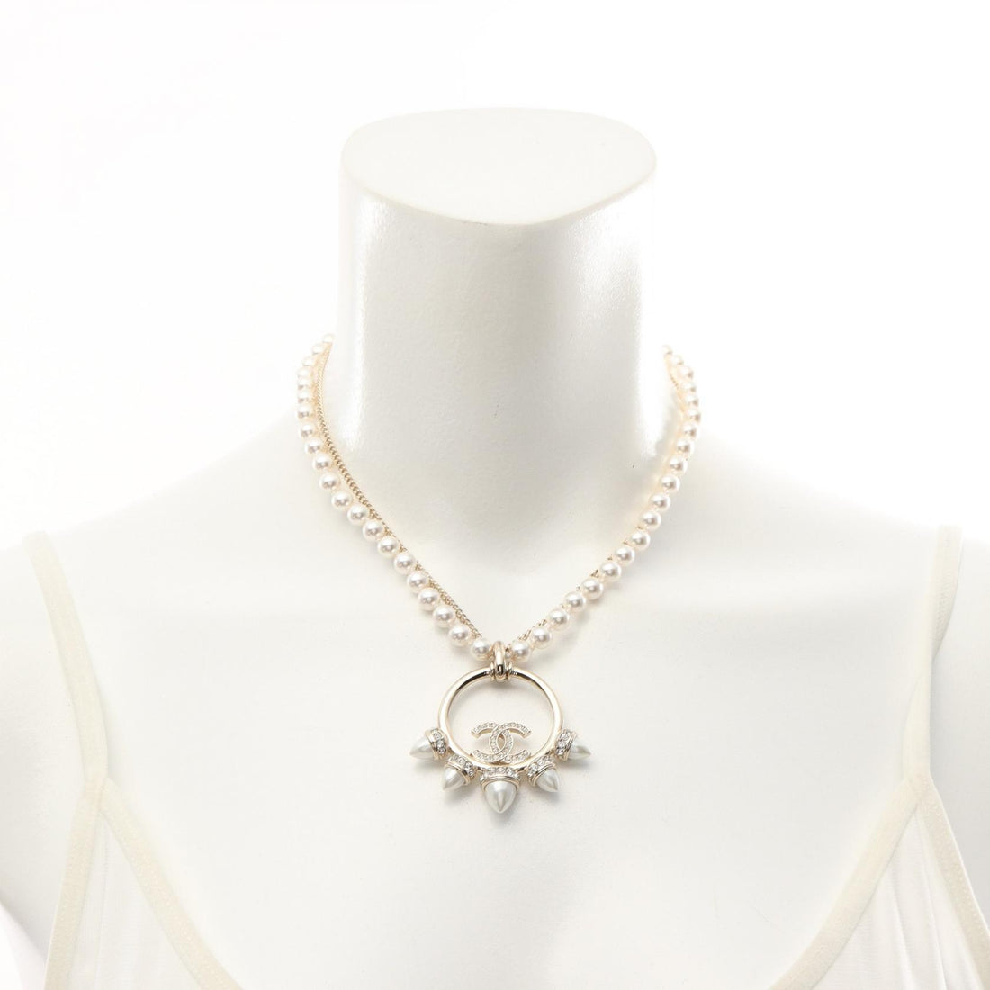 Chanel Coco Mark Necklace Gold Plated Faux Pearl