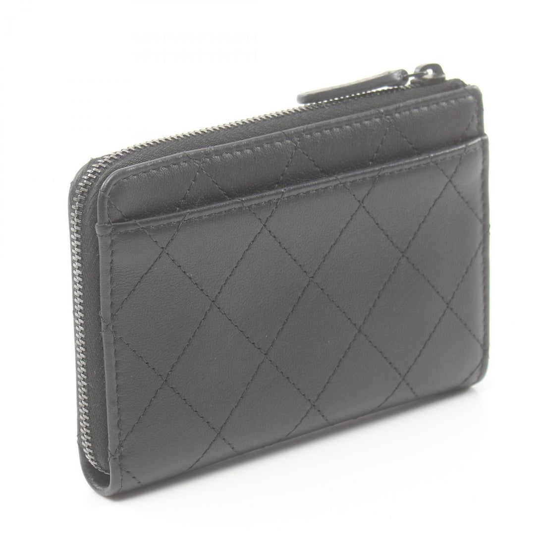 Chanel Lambskin Matelasse Round Wallet Black