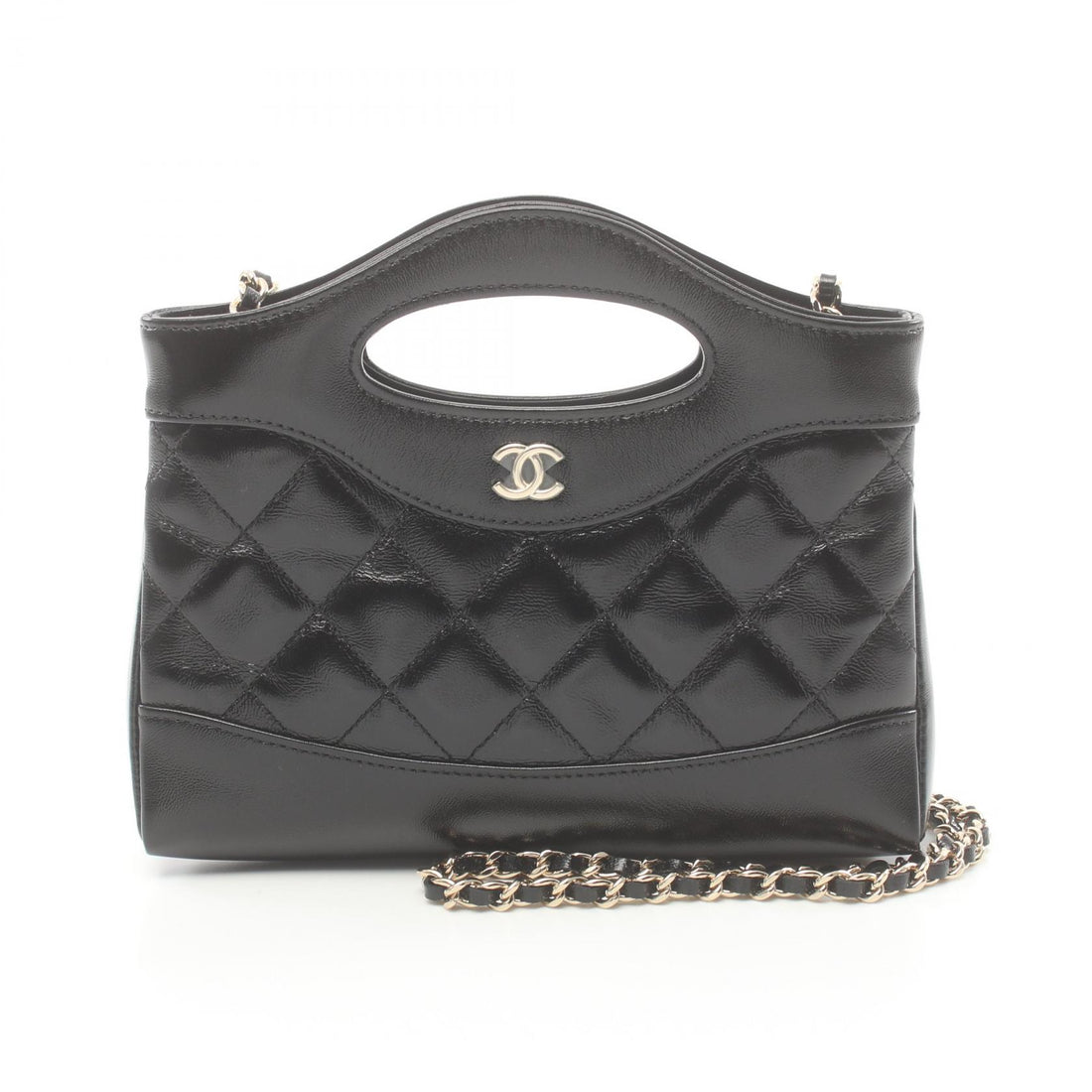 Chanel Shiny Calfskin Nano Shoulder Bag Black