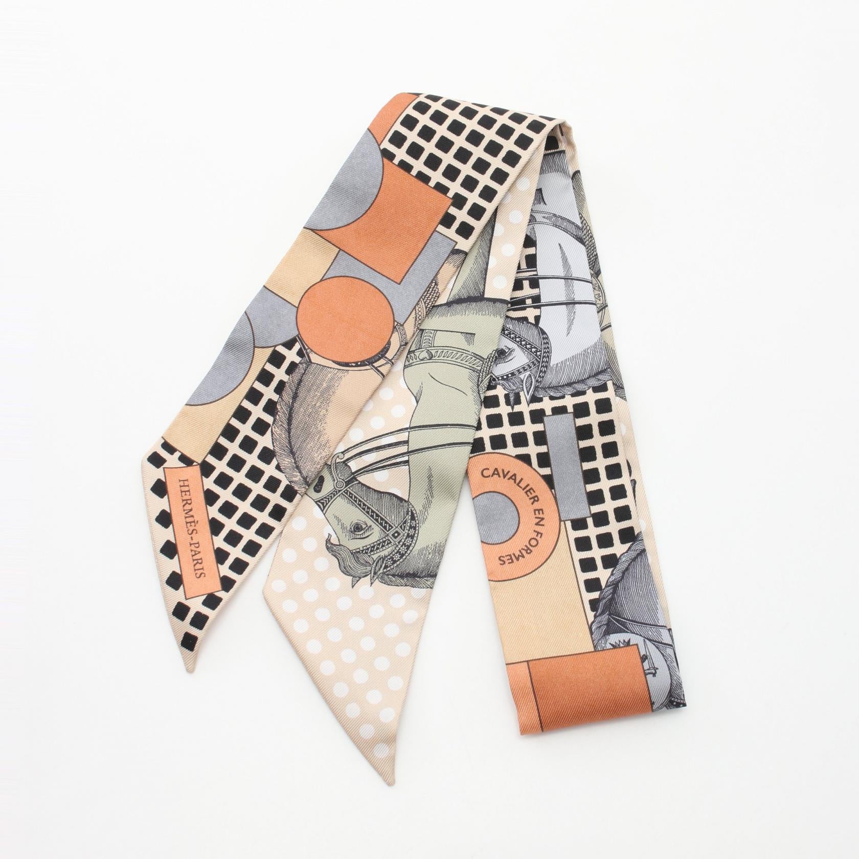 Hermes Silk Twilly Cavalier en Formes Scarf