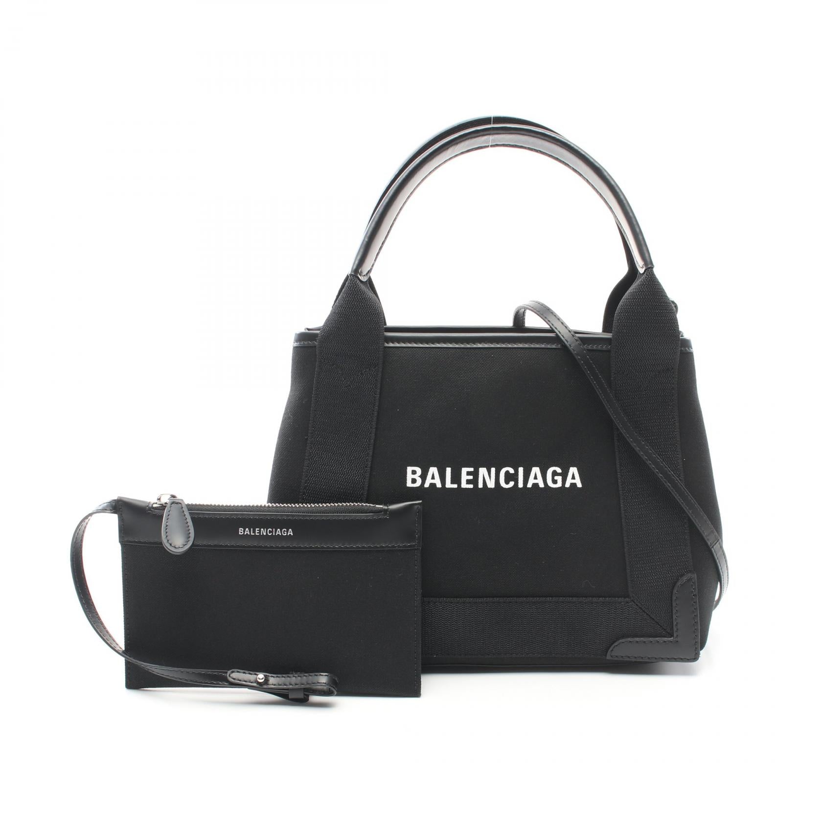 Balenciaga Navy Cabas XS Canvas Leather Handbag