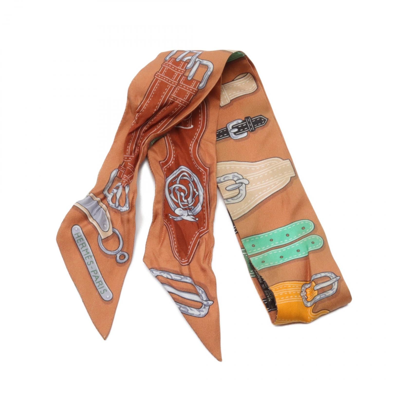 Hermes Silk Twilly Scarf Brown Multicolor