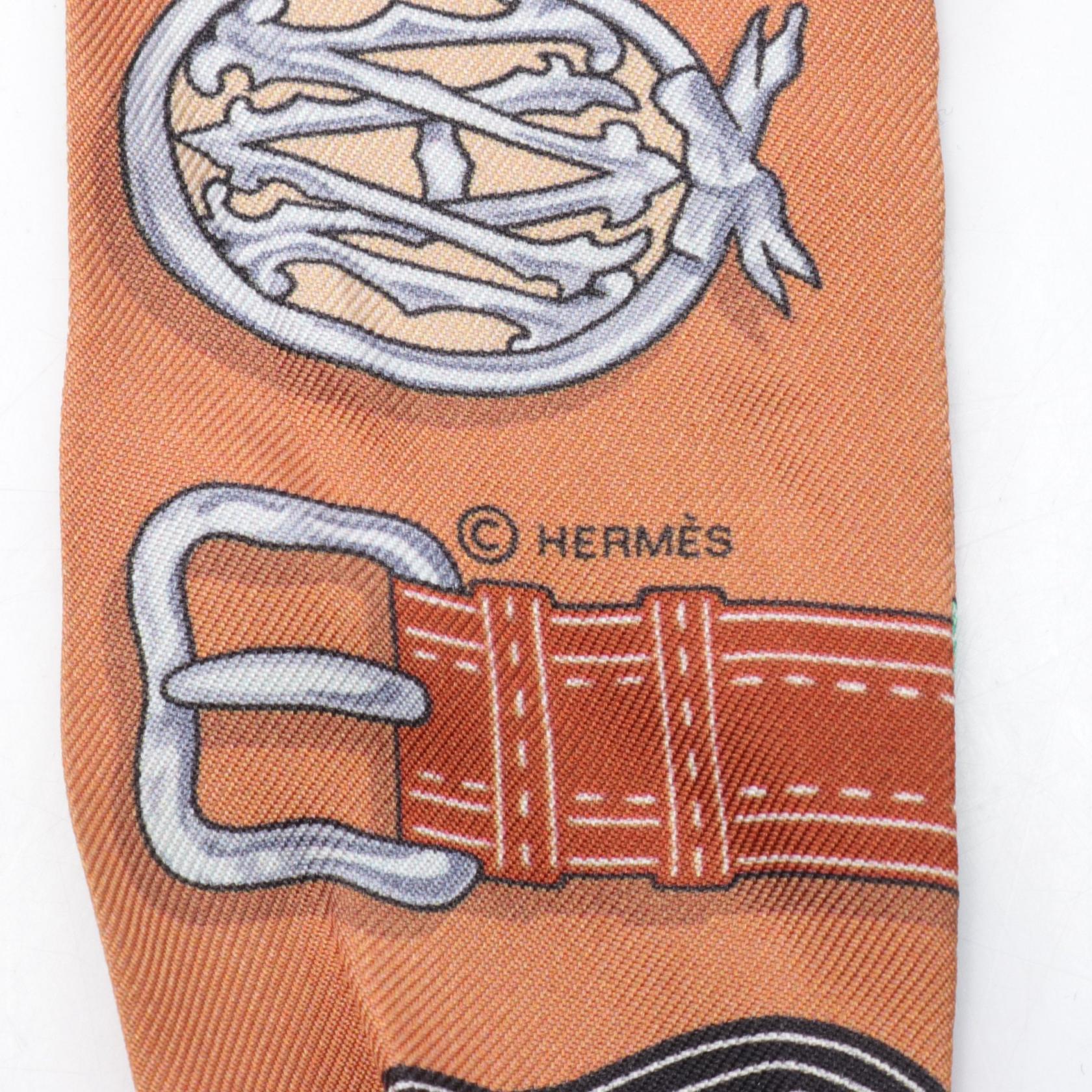 Hermes Silk Twilly Scarf Brown Multicolor