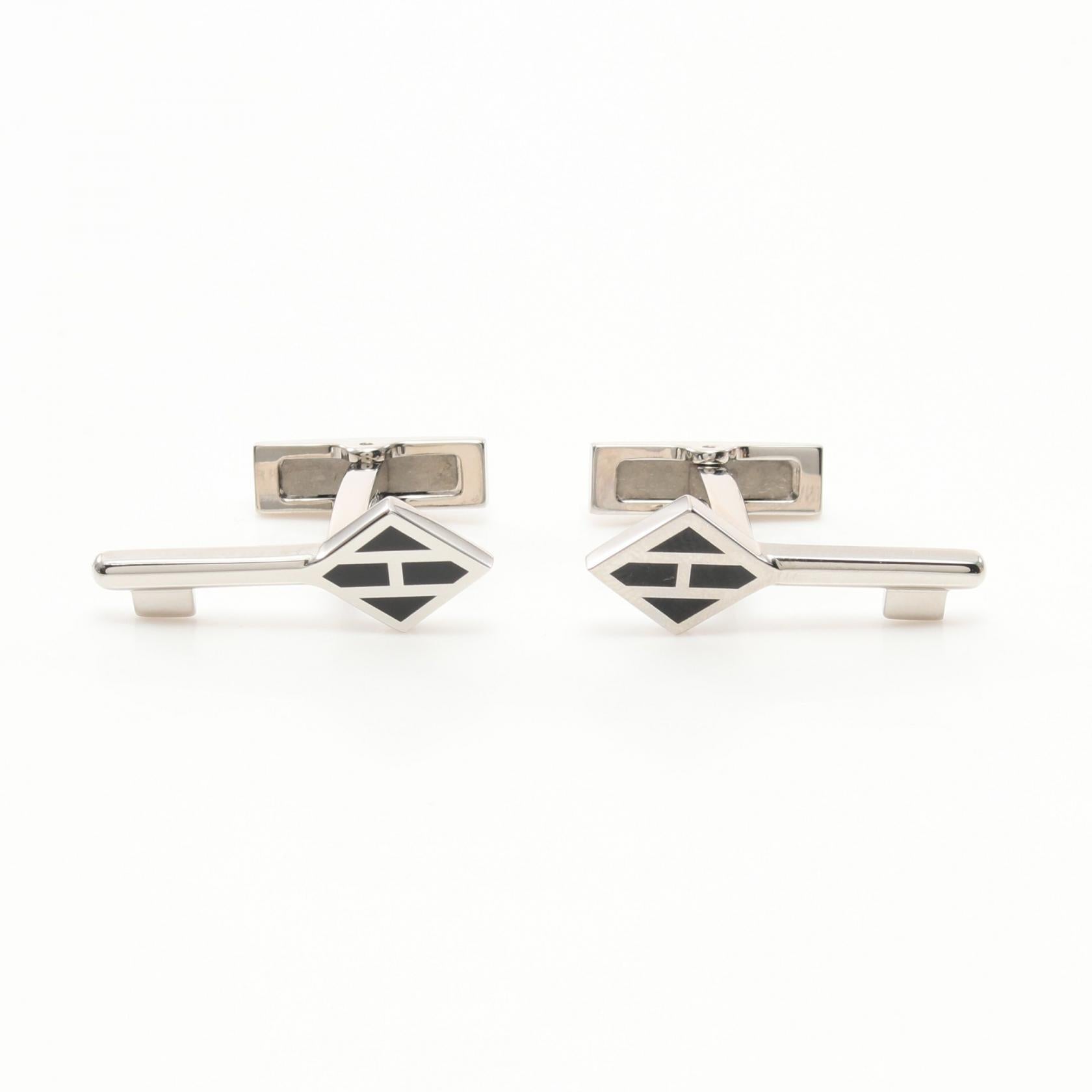 Hermes Metal Cufflinks Silver/Black