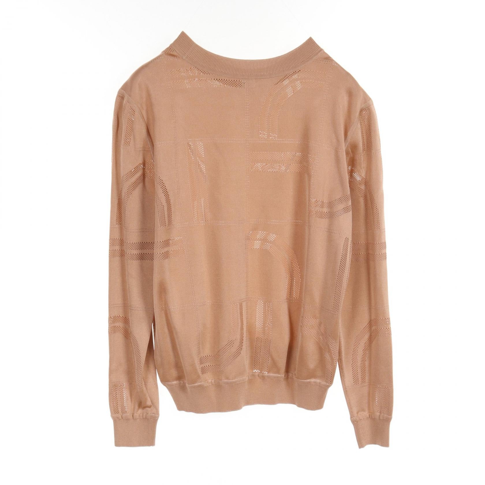 Hermes Silk Knit Top Brown/Ivory