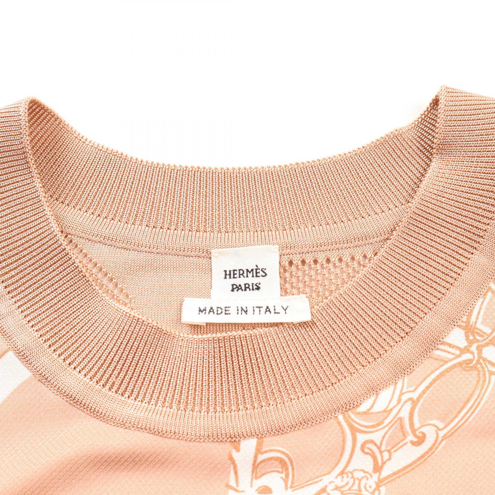 Hermes Silk Knit Top Brown/Ivory