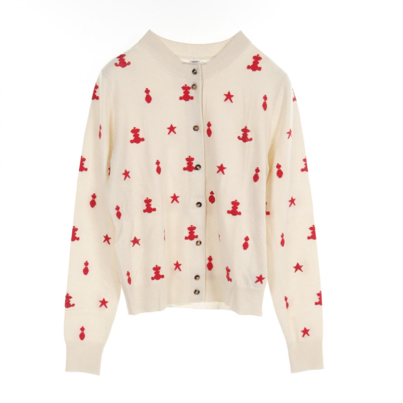 Hermes Cashmere Cardigan White/Red