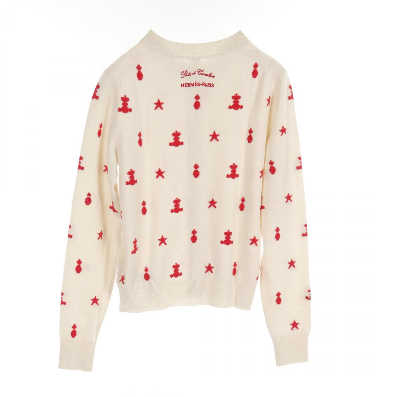 Hermes Cashmere Cardigan White/Red