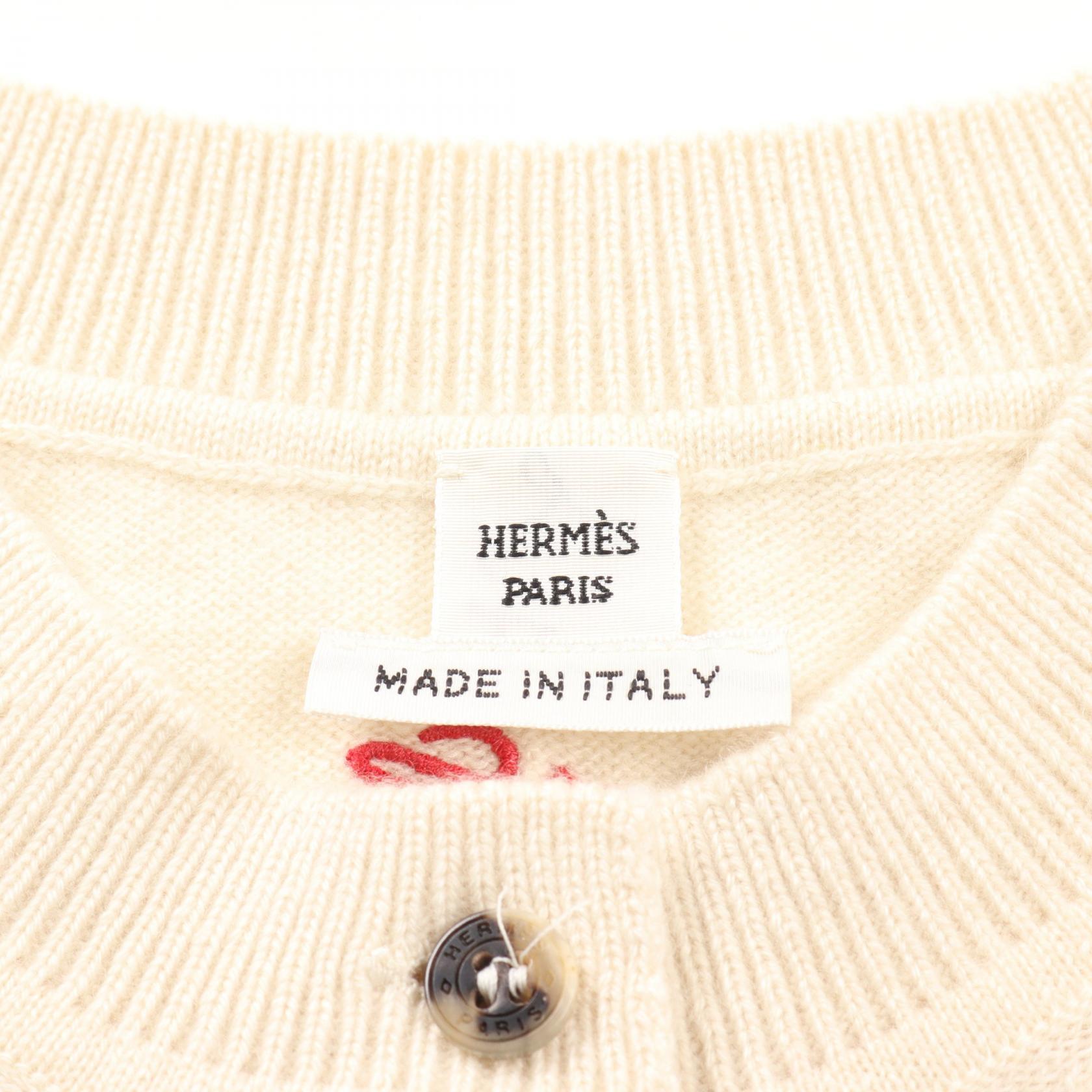 Hermes Cashmere Cardigan White/Red