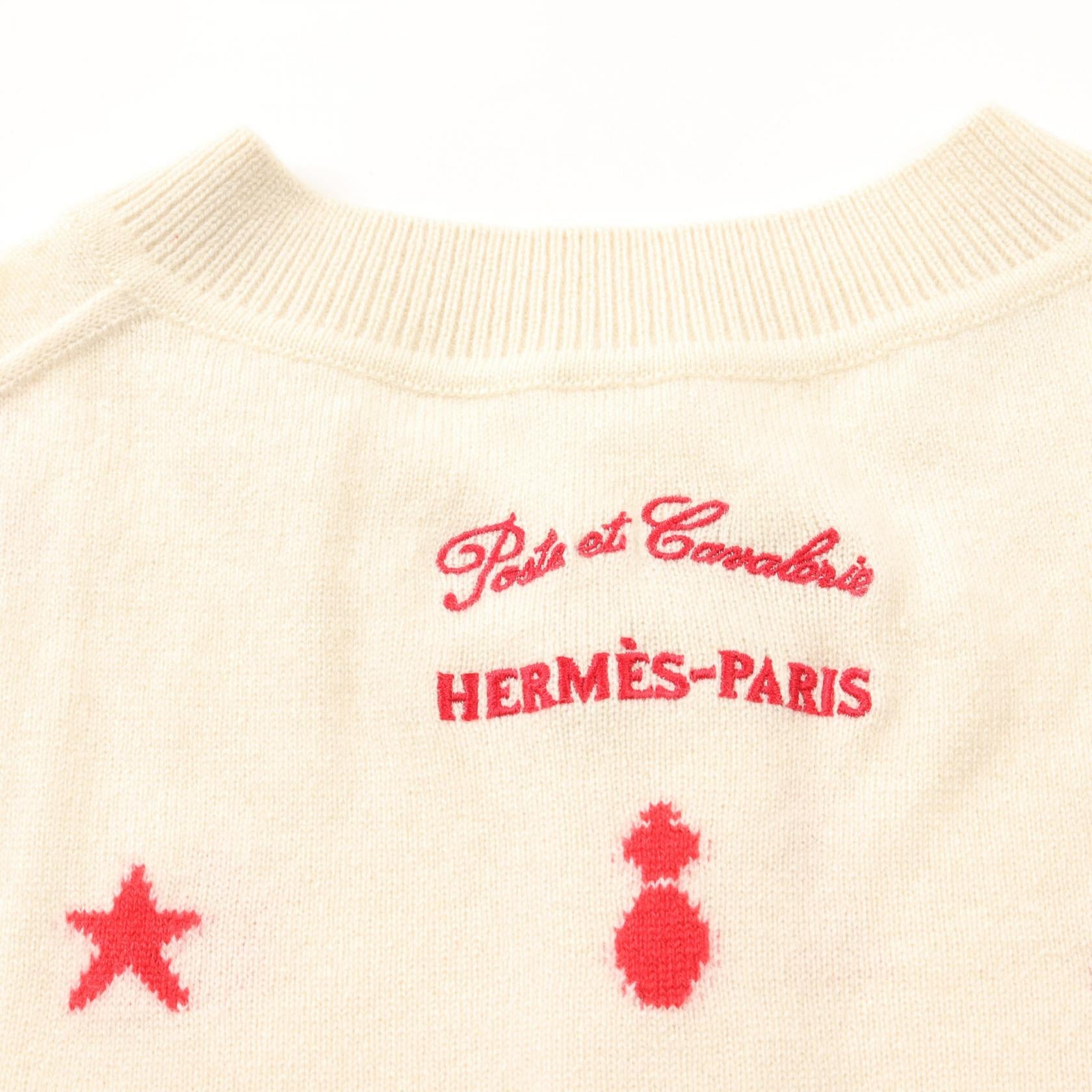 Hermes Cashmere Cardigan White/Red