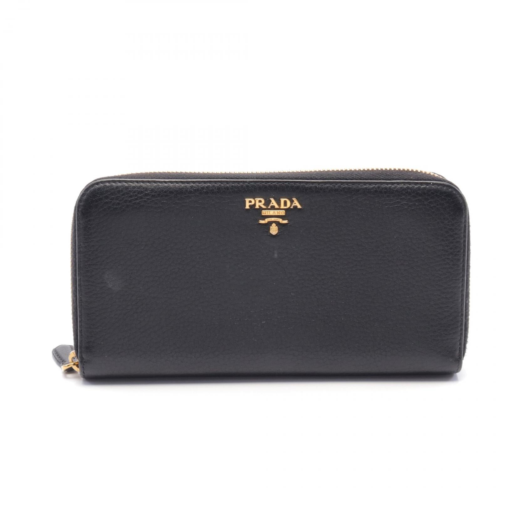 Prada Leather Round Long Wallet Black