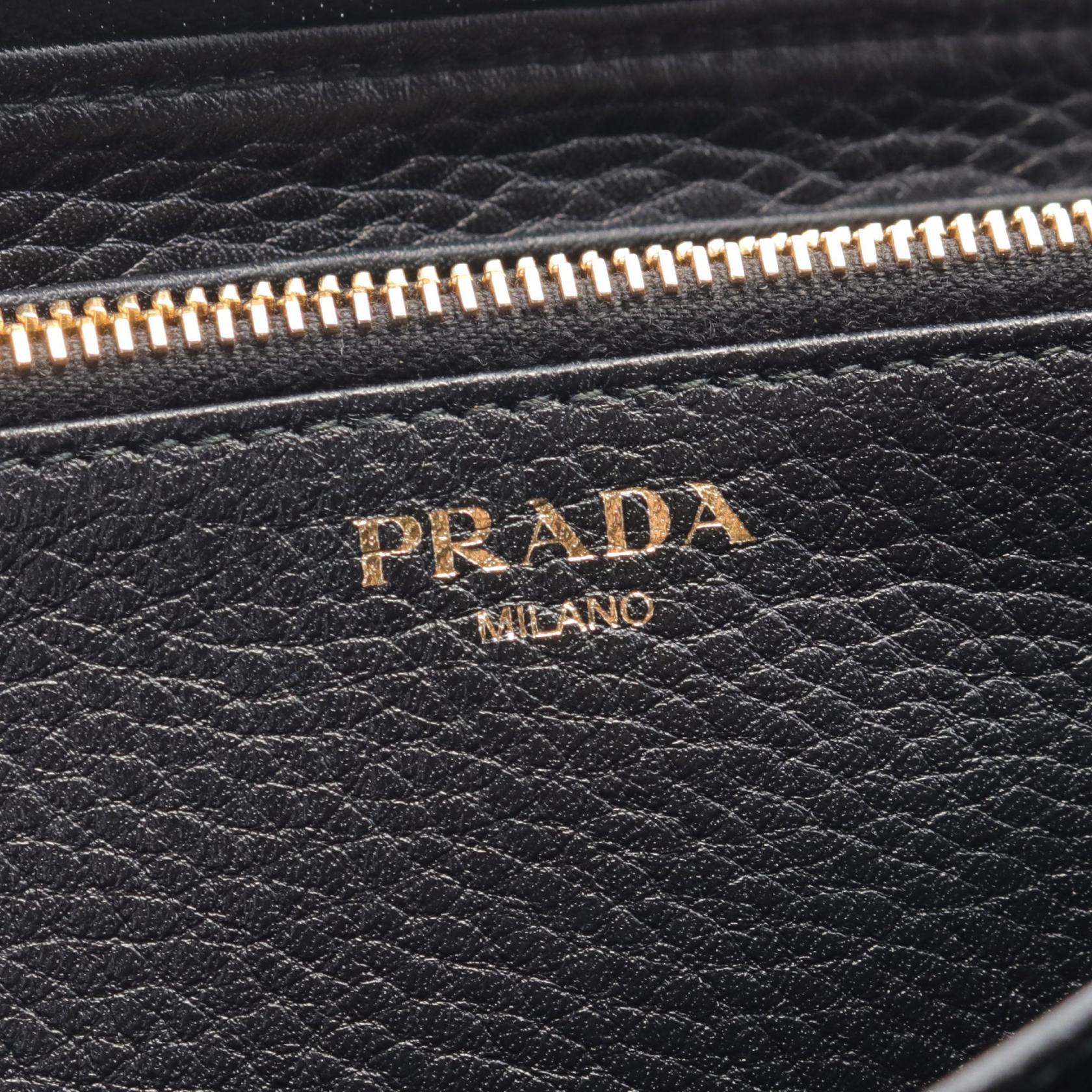 Prada Leather Round Long Wallet Black