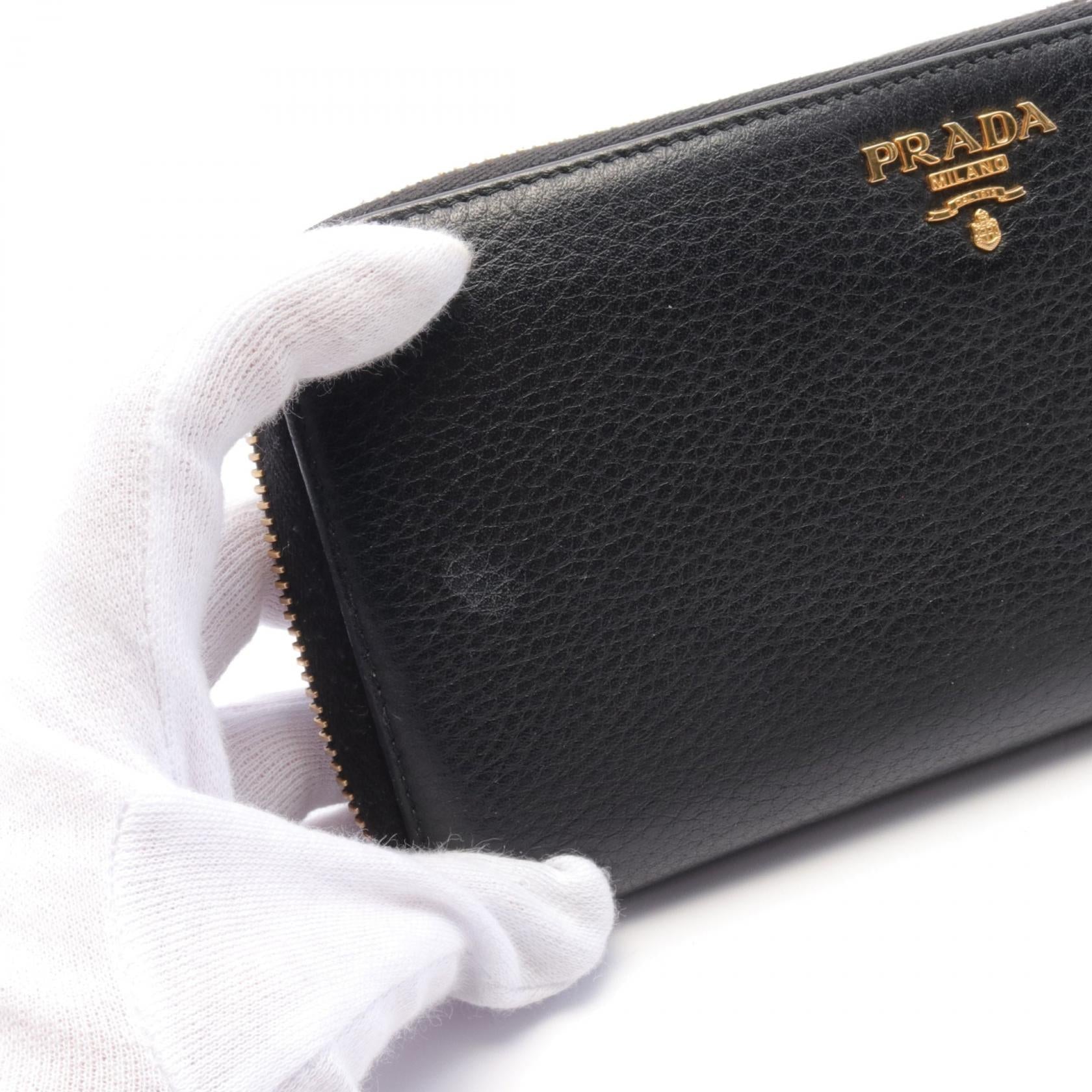 Prada Leather Round Long Wallet Black