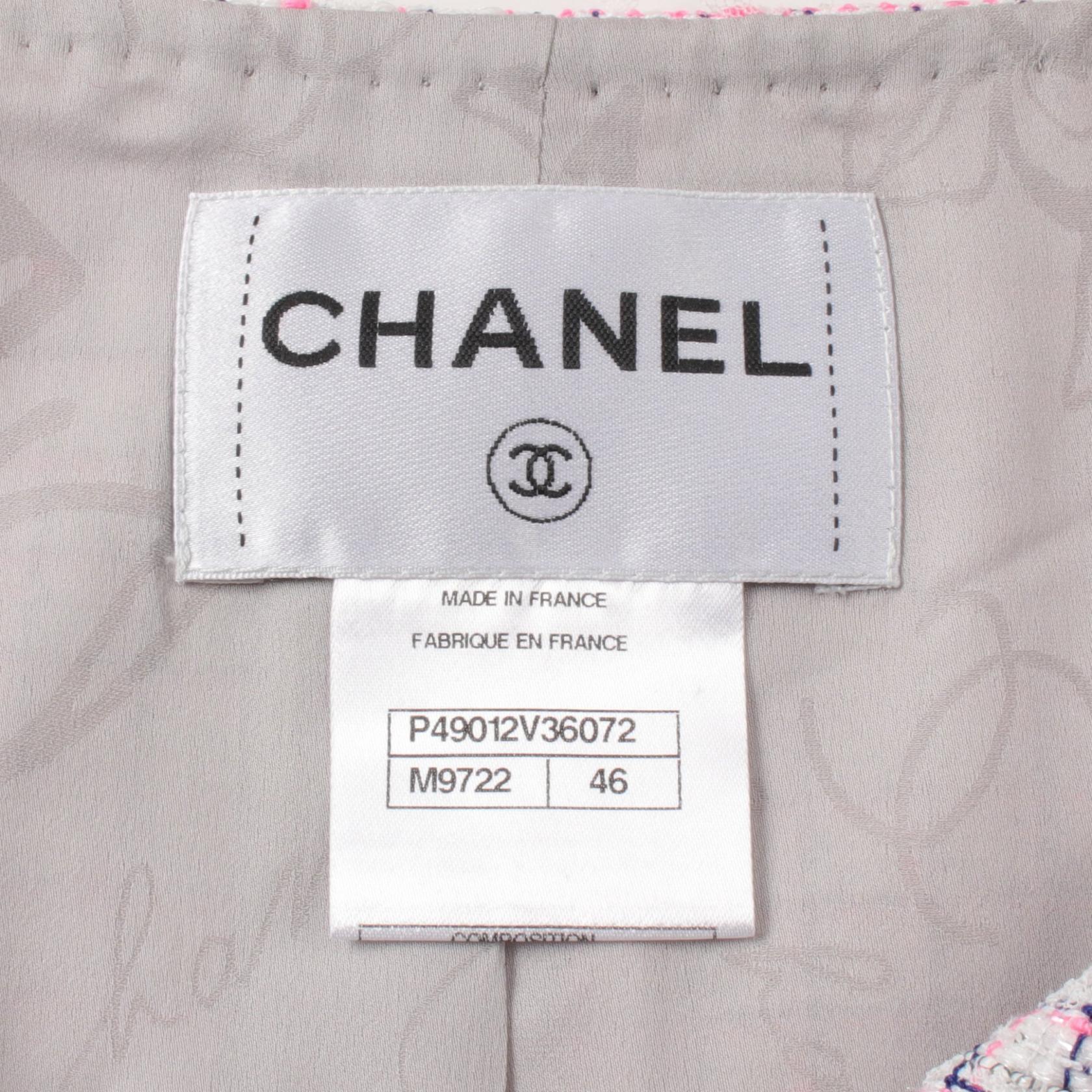 Chanel No Collar Jacket Polyester Acrylic Nylon