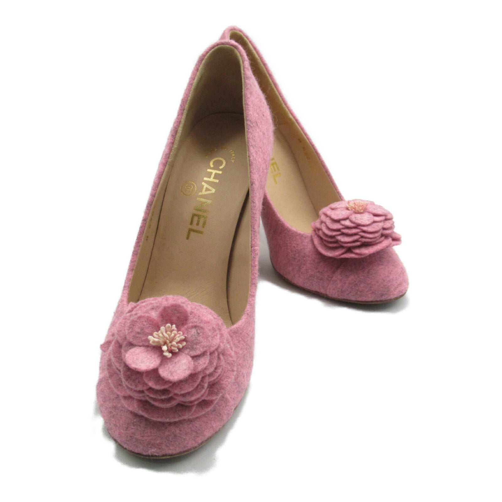 Chanel Camellia Felt Pumps Pink