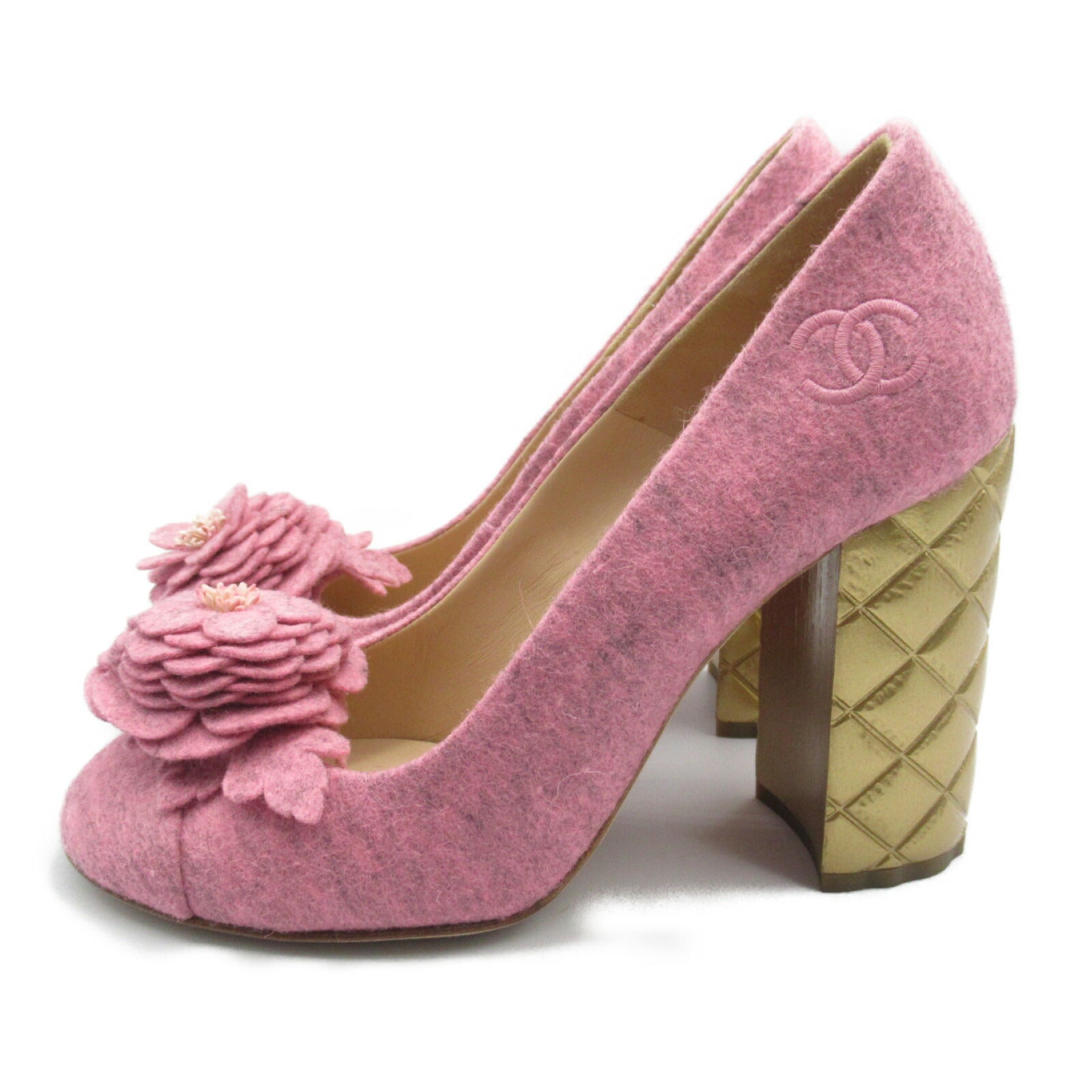 Chanel Camellia Felt Pumps Pink