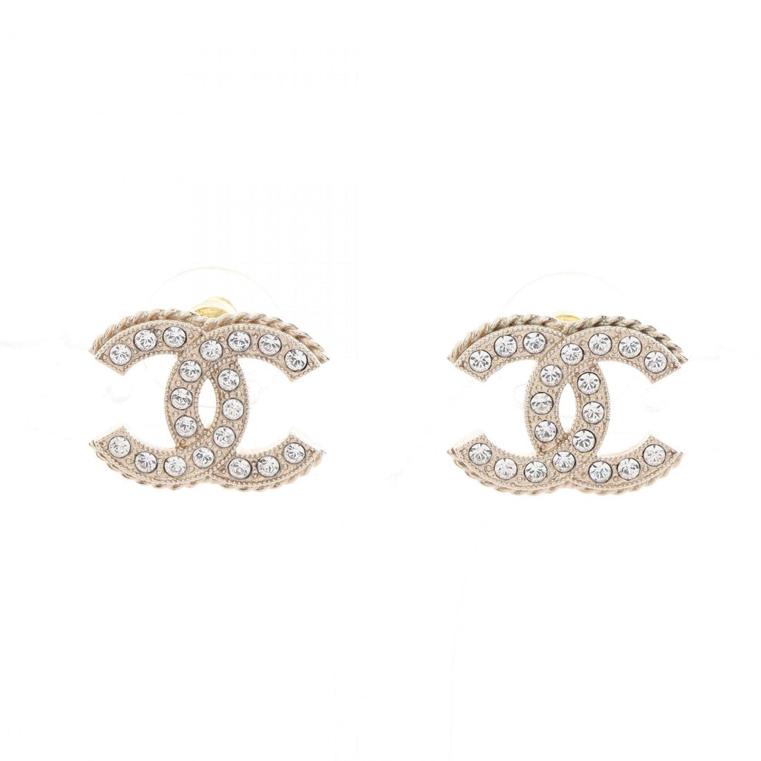 Chanel Coco Mark Earrings Gold Rhinestone