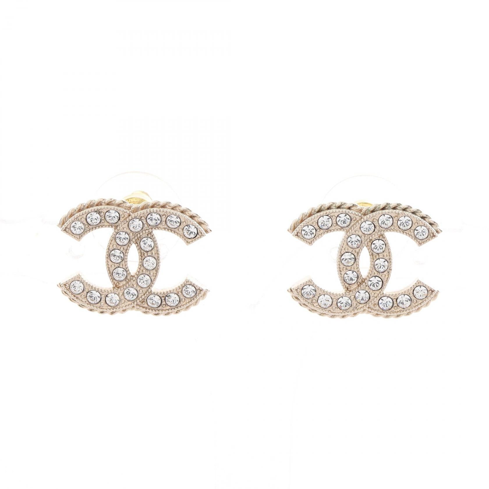 Chanel Coco Mark Earrings Gold Rhinestone