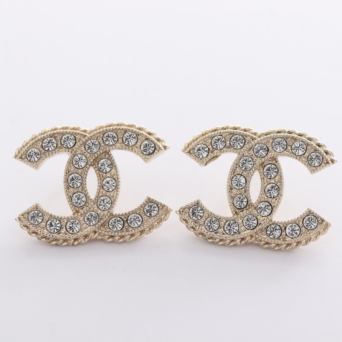 Chanel Coco Mark Earrings Gold Rhinestone