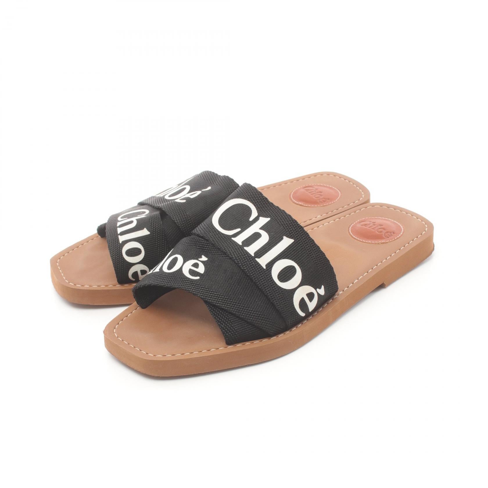 Chloe WOODY Fabric Sandals Black