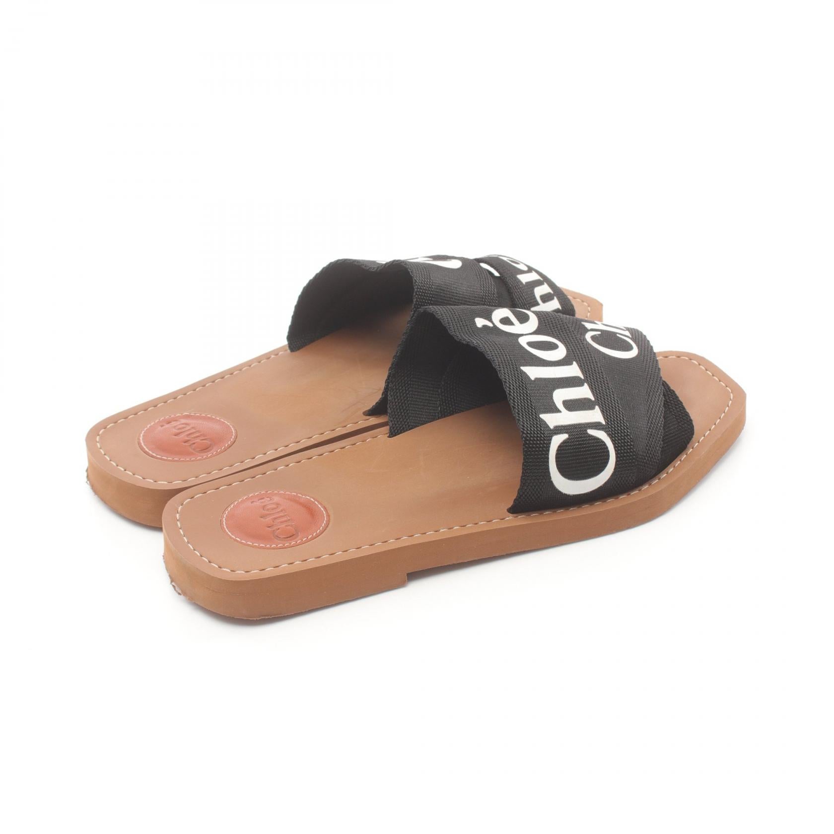 Chloe WOODY Fabric Sandals Black