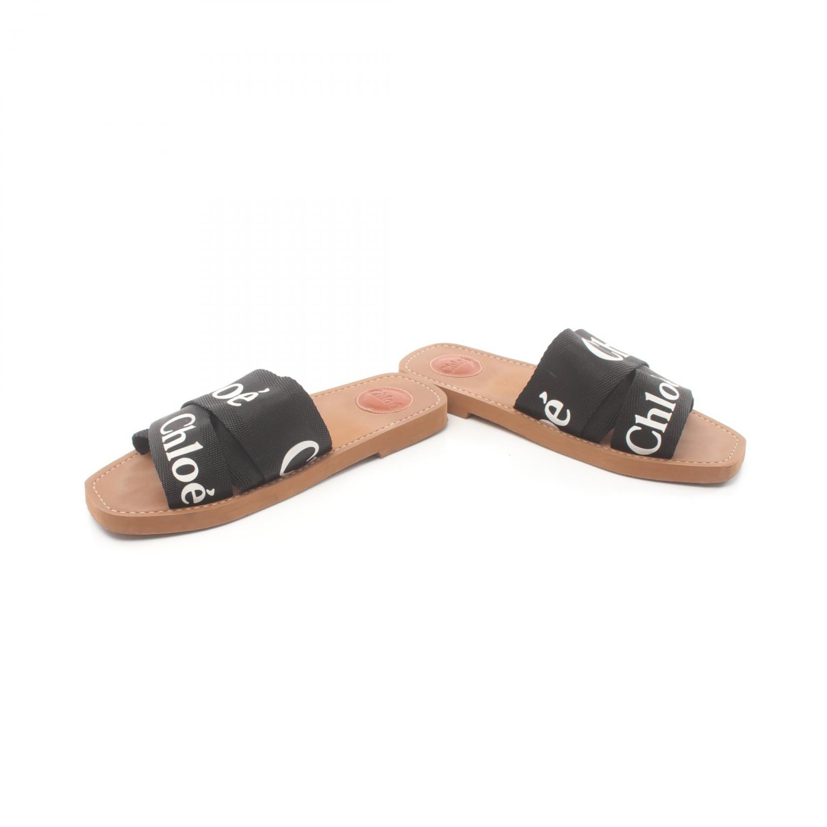 Chloe WOODY Fabric Sandals Black