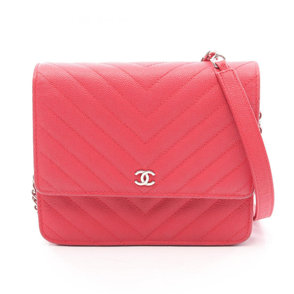 Chanel Chevron V Stitch Calf Chain Wallet