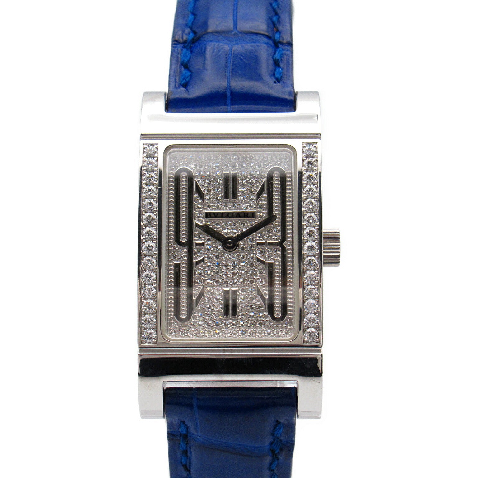 Bvlgari Rettangolo Watch K18WG White Gold Leather Diamond