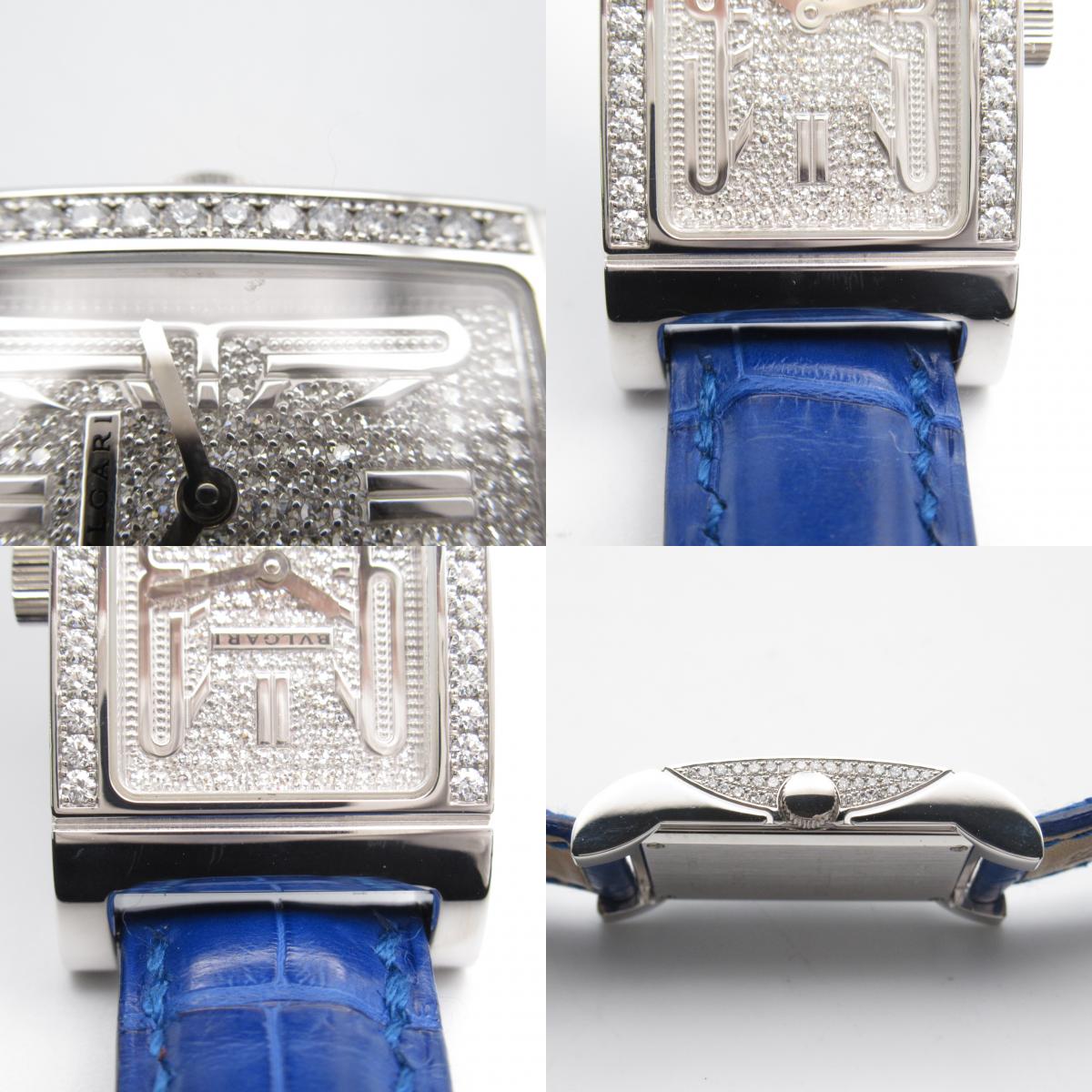 Bvlgari Rettangolo Watch K18WG White Gold Leather Diamond