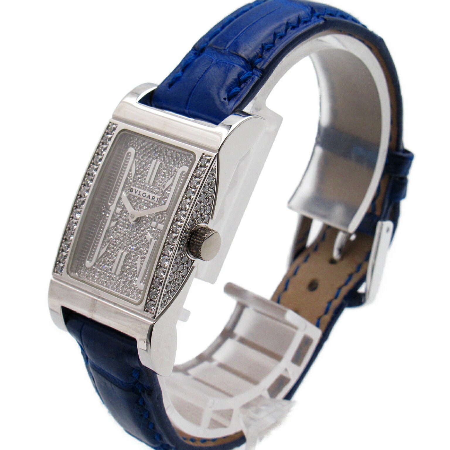 Bvlgari Rettangolo Watch K18WG White Gold Leather Diamond