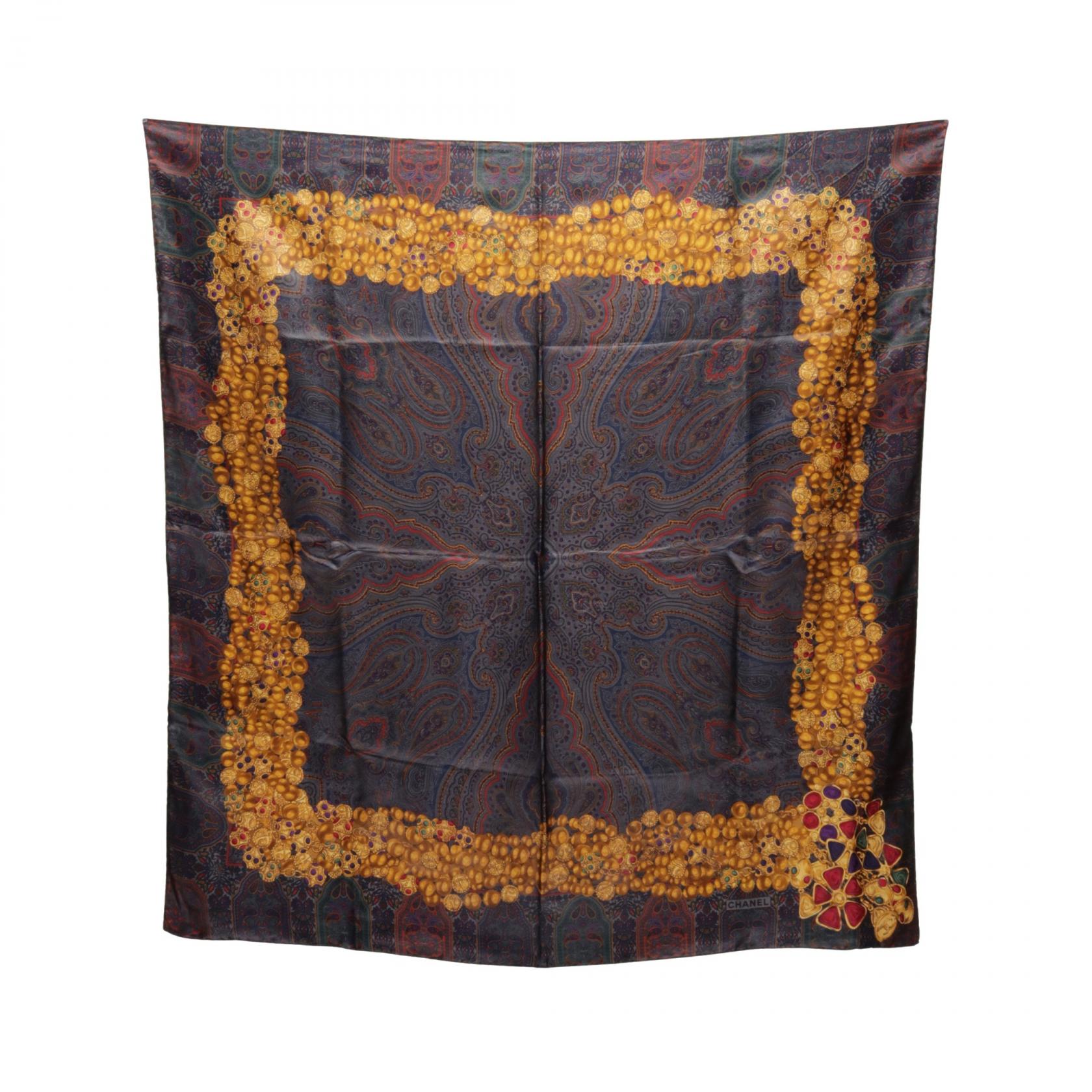 Chanel Silk Gripoix Pattern Scarf Black Multi