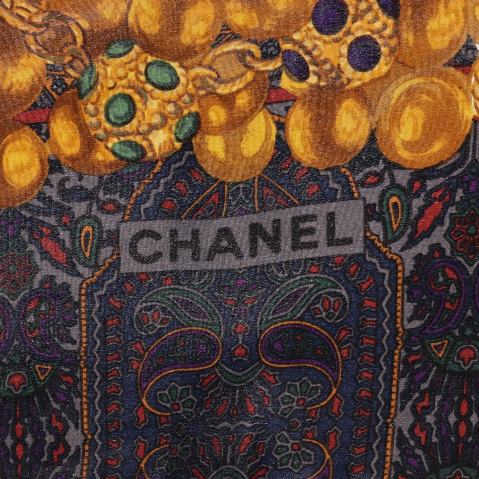 Chanel Silk Gripoix Pattern Scarf Black Multi