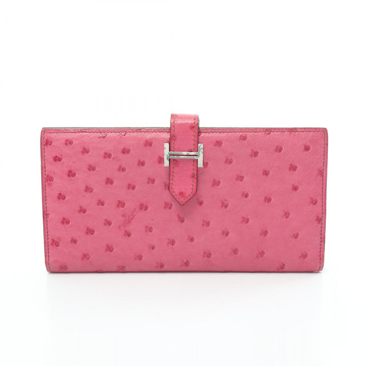 Hermes Ostrich Bearn Classic Pink Long Wallet