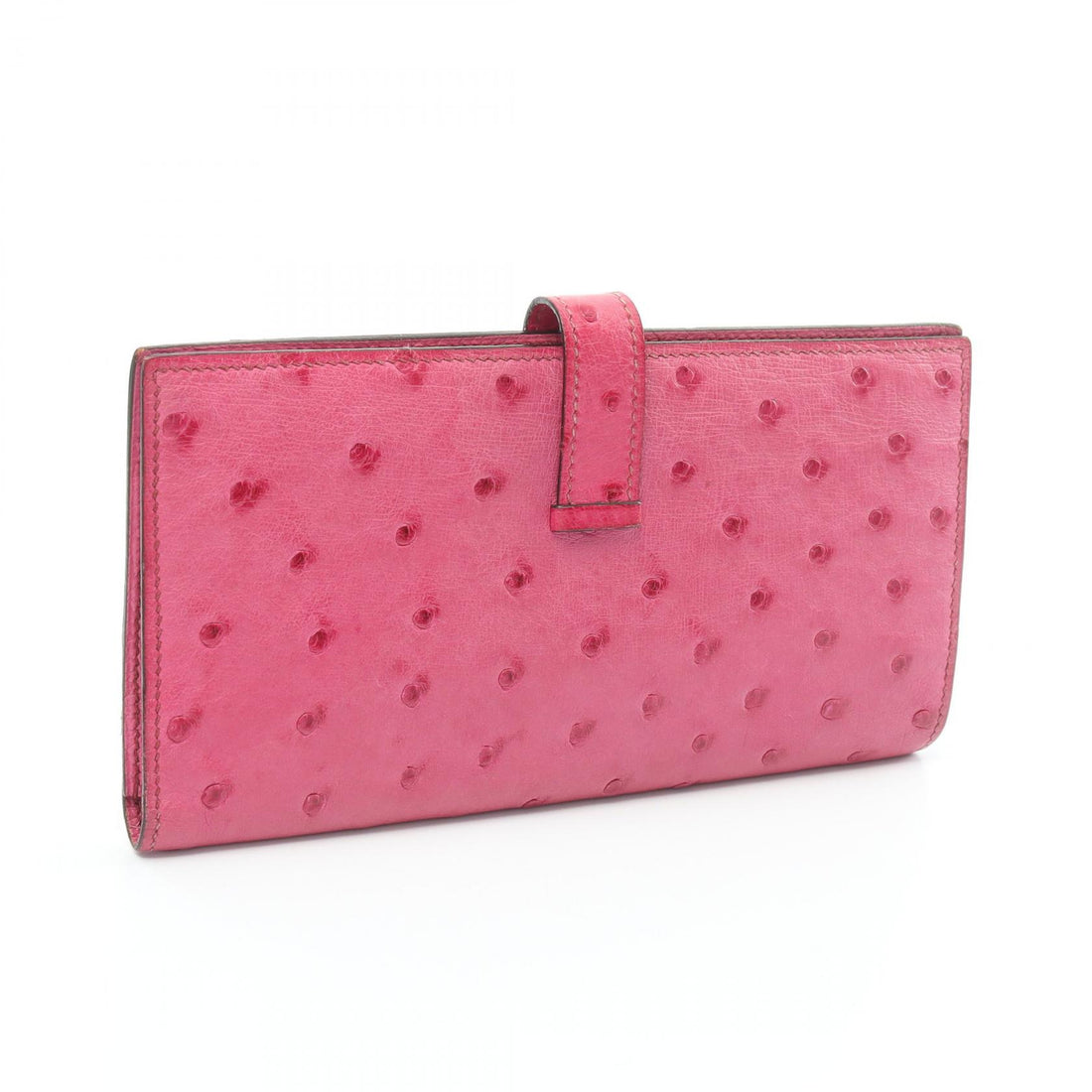 Hermes Ostrich Bearn Classic Pink Long Wallet