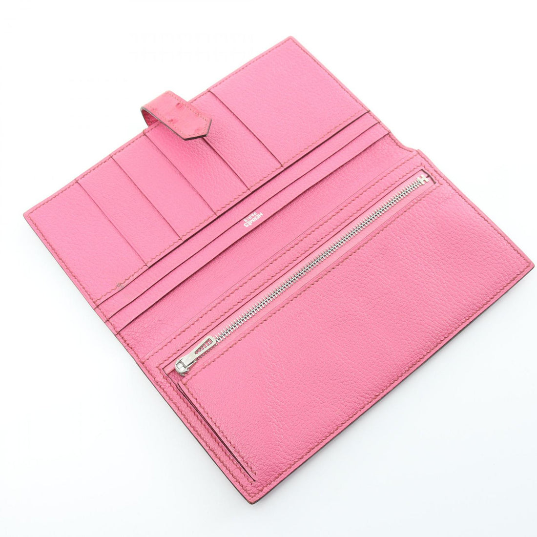 Hermes Ostrich Bearn Classic Pink Long Wallet