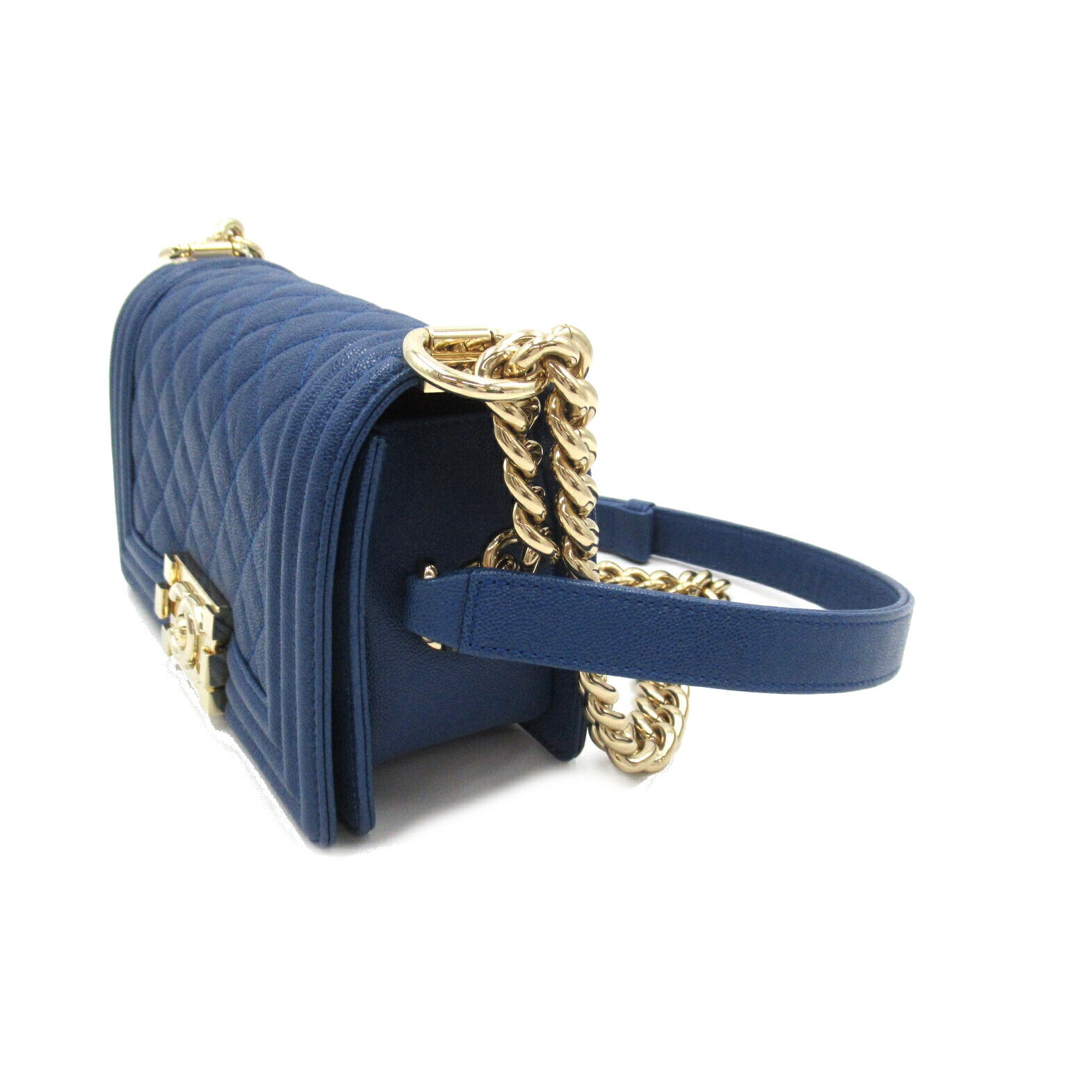 Chanel Boy Caviar Skin Chain Shoulder Bag Blue