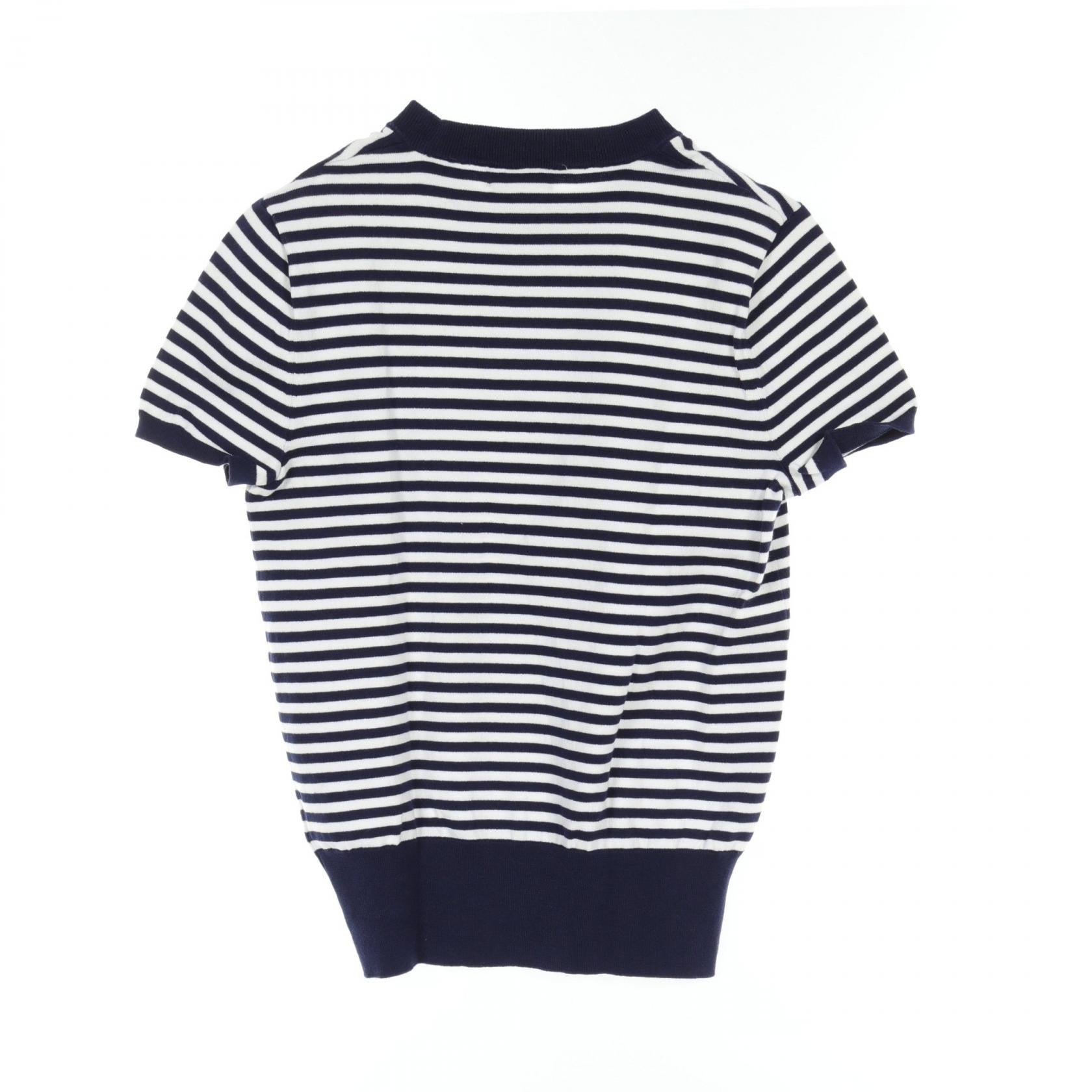 Polo Knit Cotton Nylon Top Navy/White