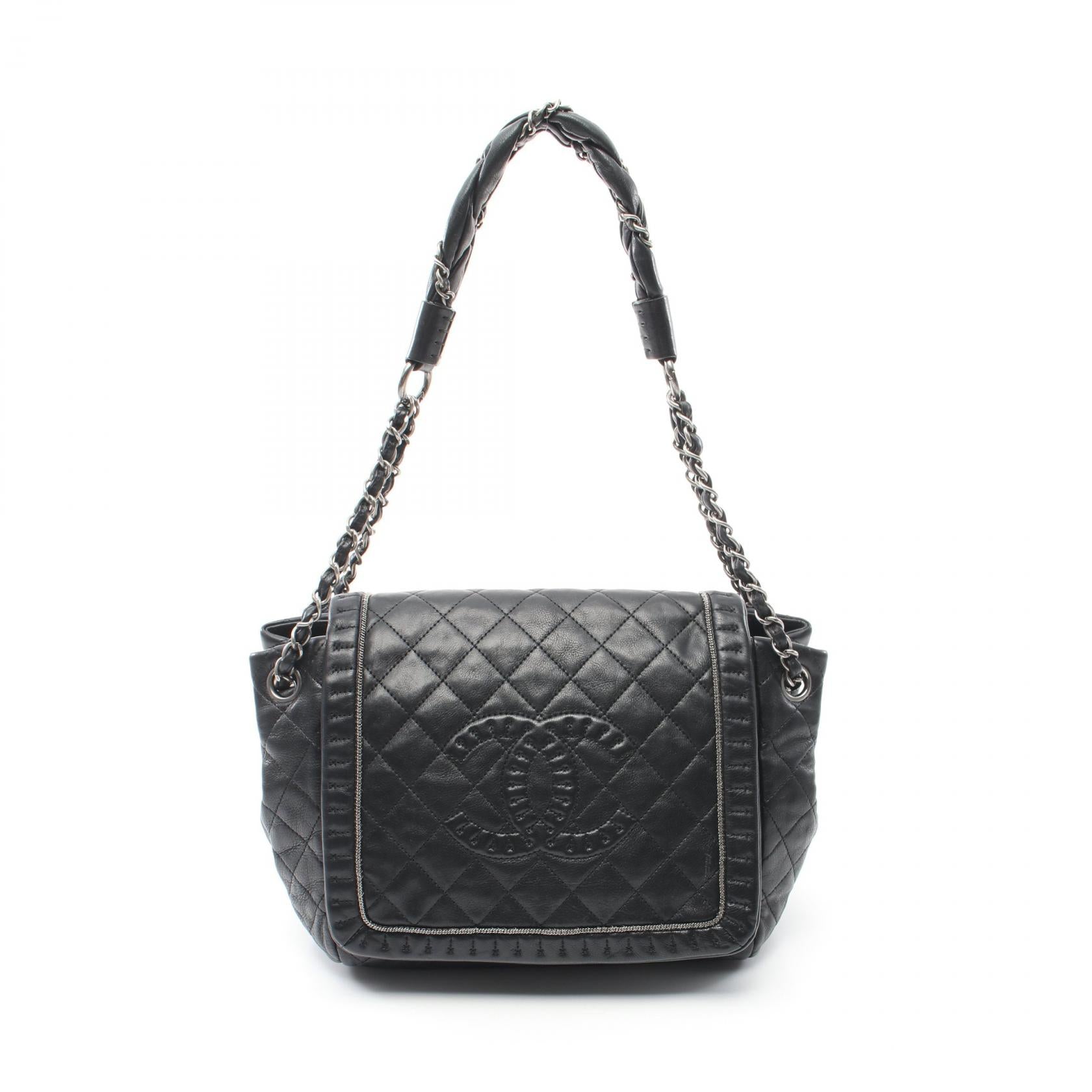 Chanel Leather Matelasse Shoulder Bag Black