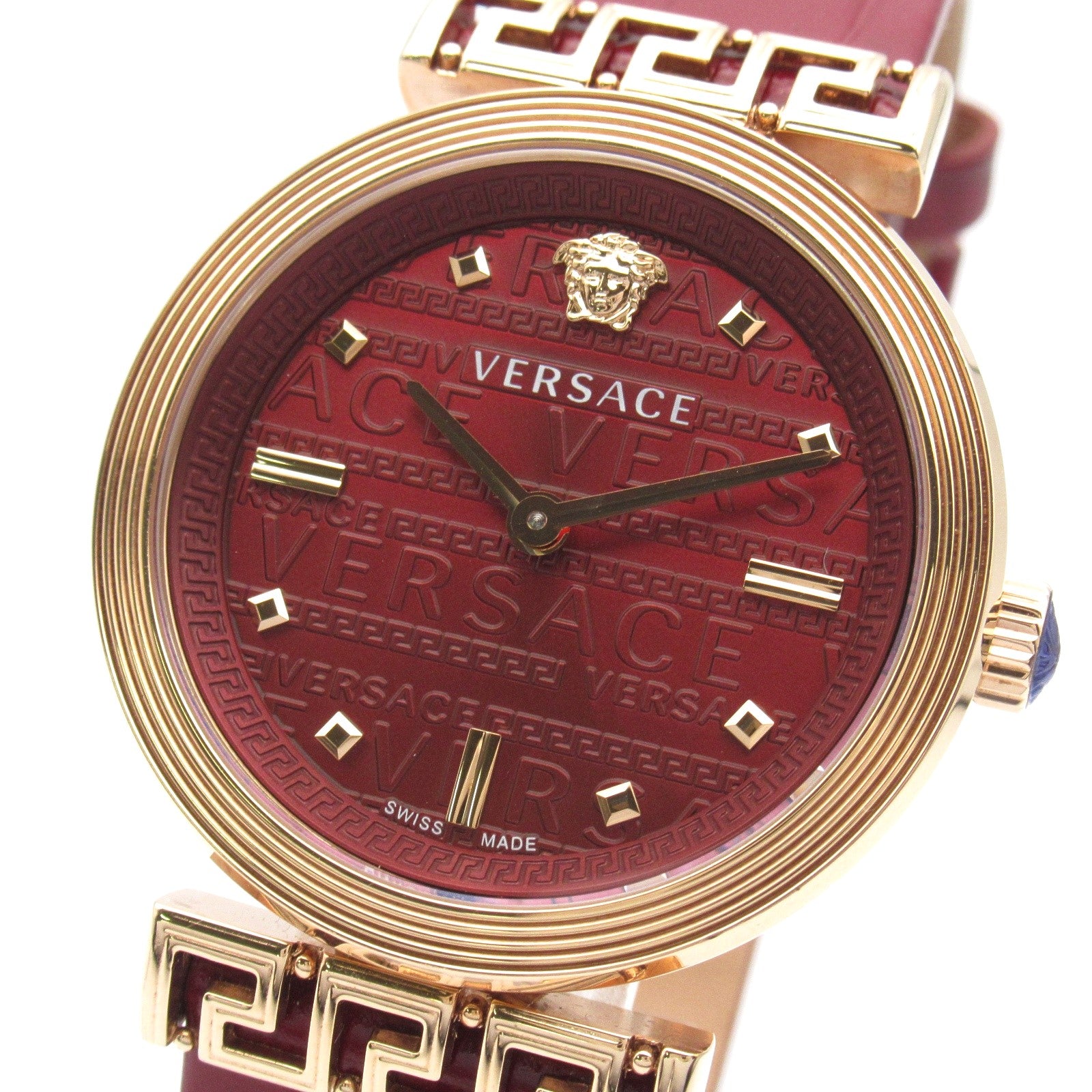 Versace Meander Quartz Watch Gold Plated Leather