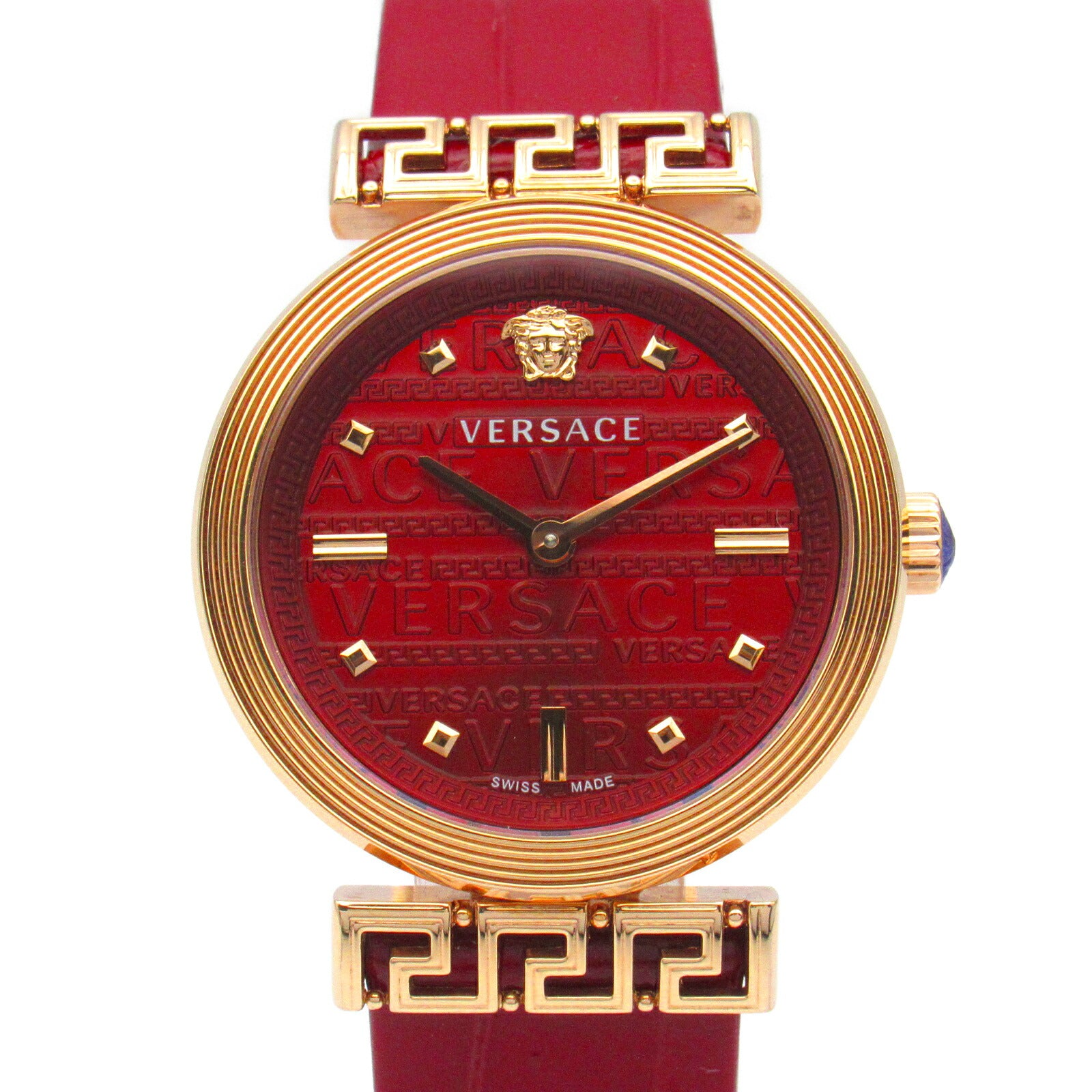 Versace Meander Quartz Watch Gold Plated Leather