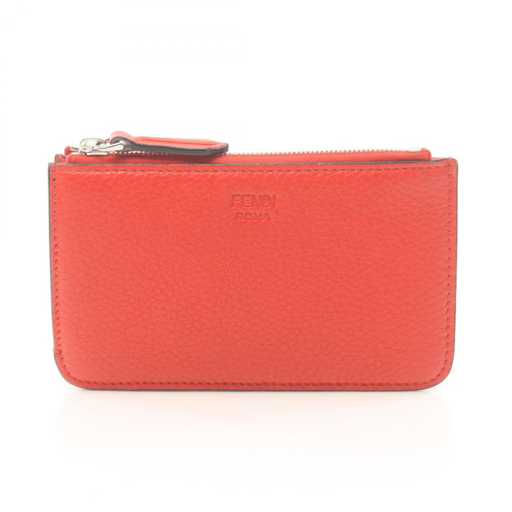 Fendi Leather Coin Case Wallet Red