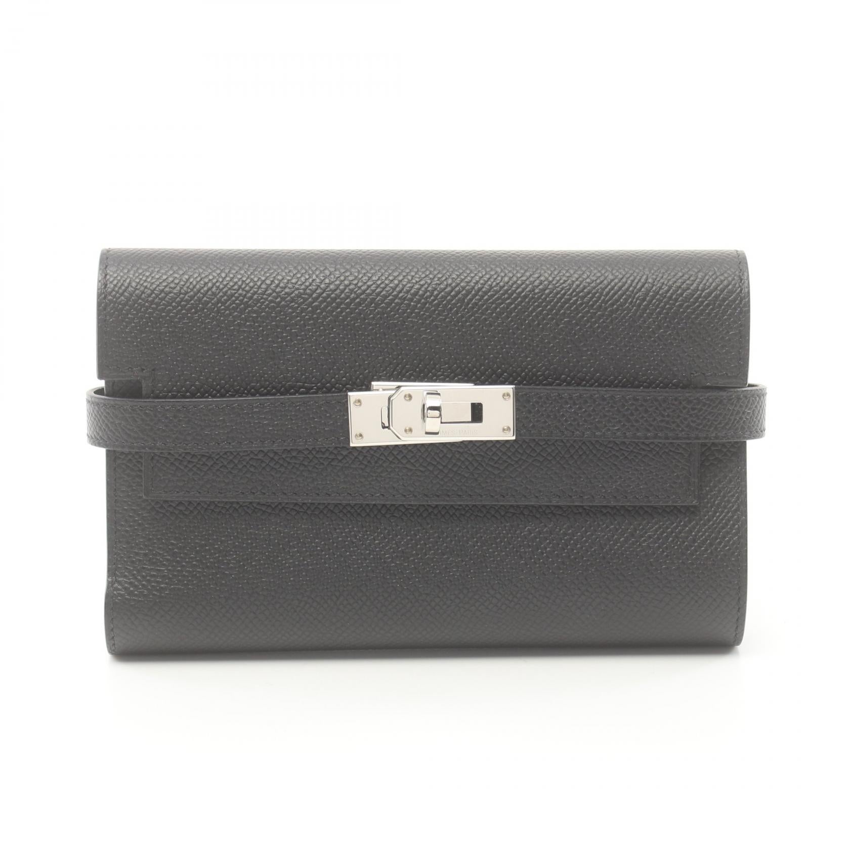 Hermes Kelly Wallet Medium Trifold Black