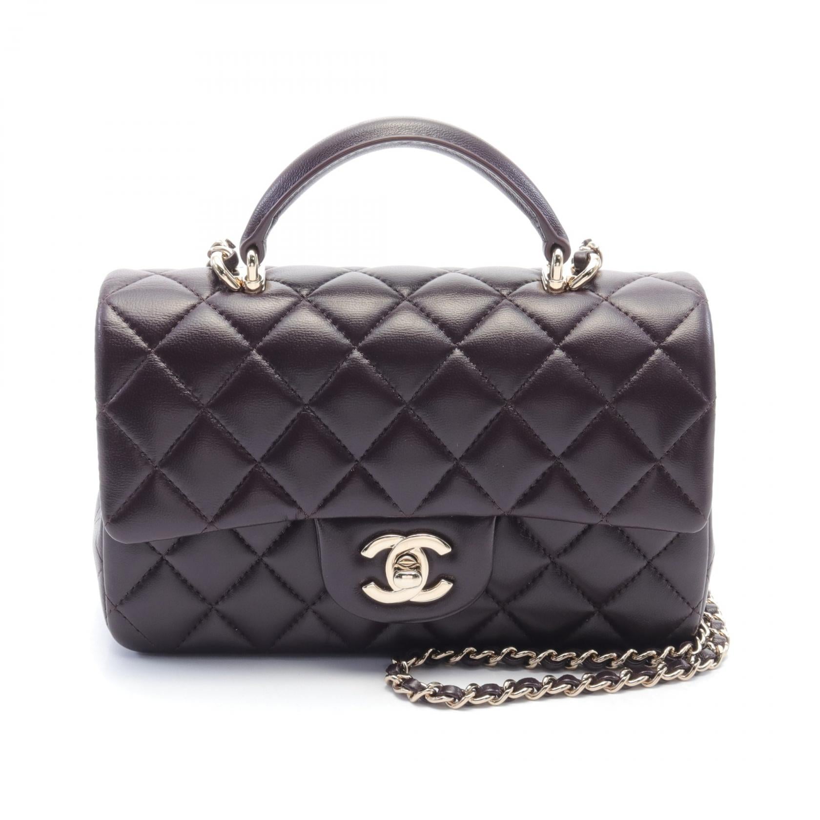 Chanel CC Matelasse Mini Top Handle Flap Bag  Leather Shoulder Bag AS2431 in Very Good Condition