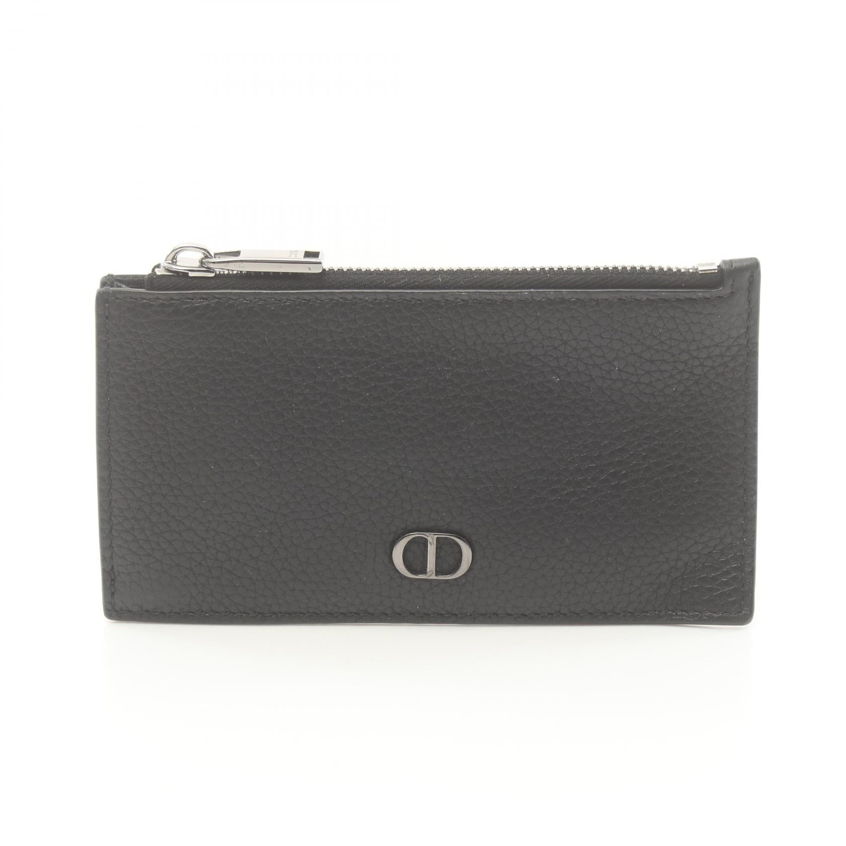 Dior Leather Zip Card Holder Black