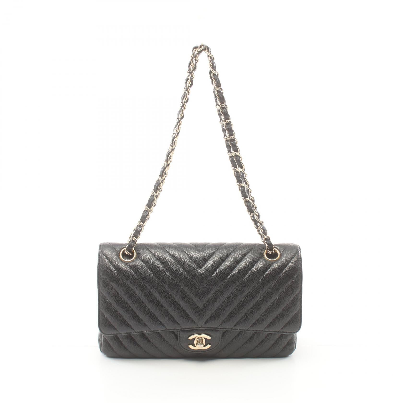 Chanel Caviar V-Stitch Shoulder Bag Black