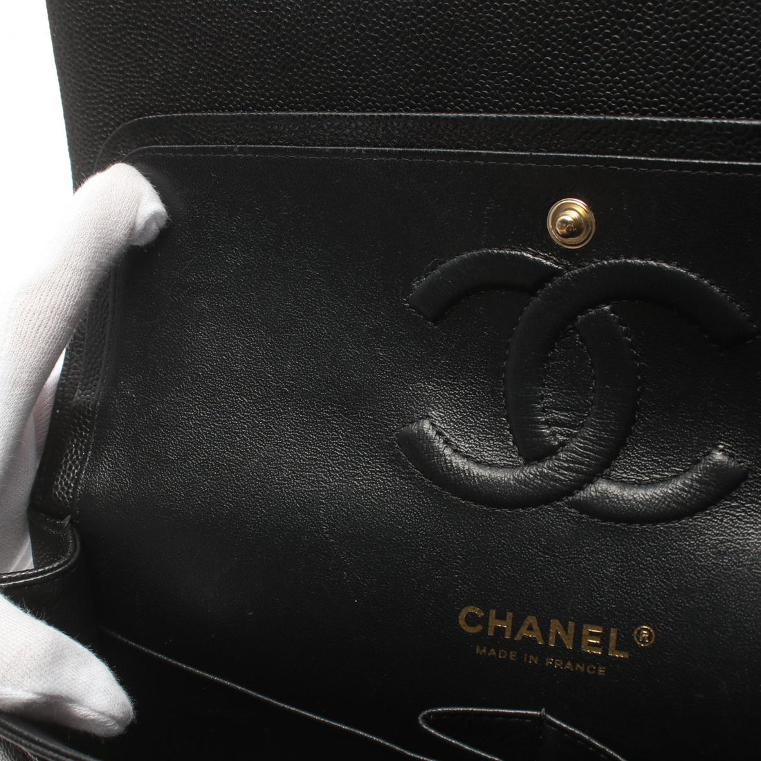 Chanel Caviar V-Stitch Shoulder Bag Black