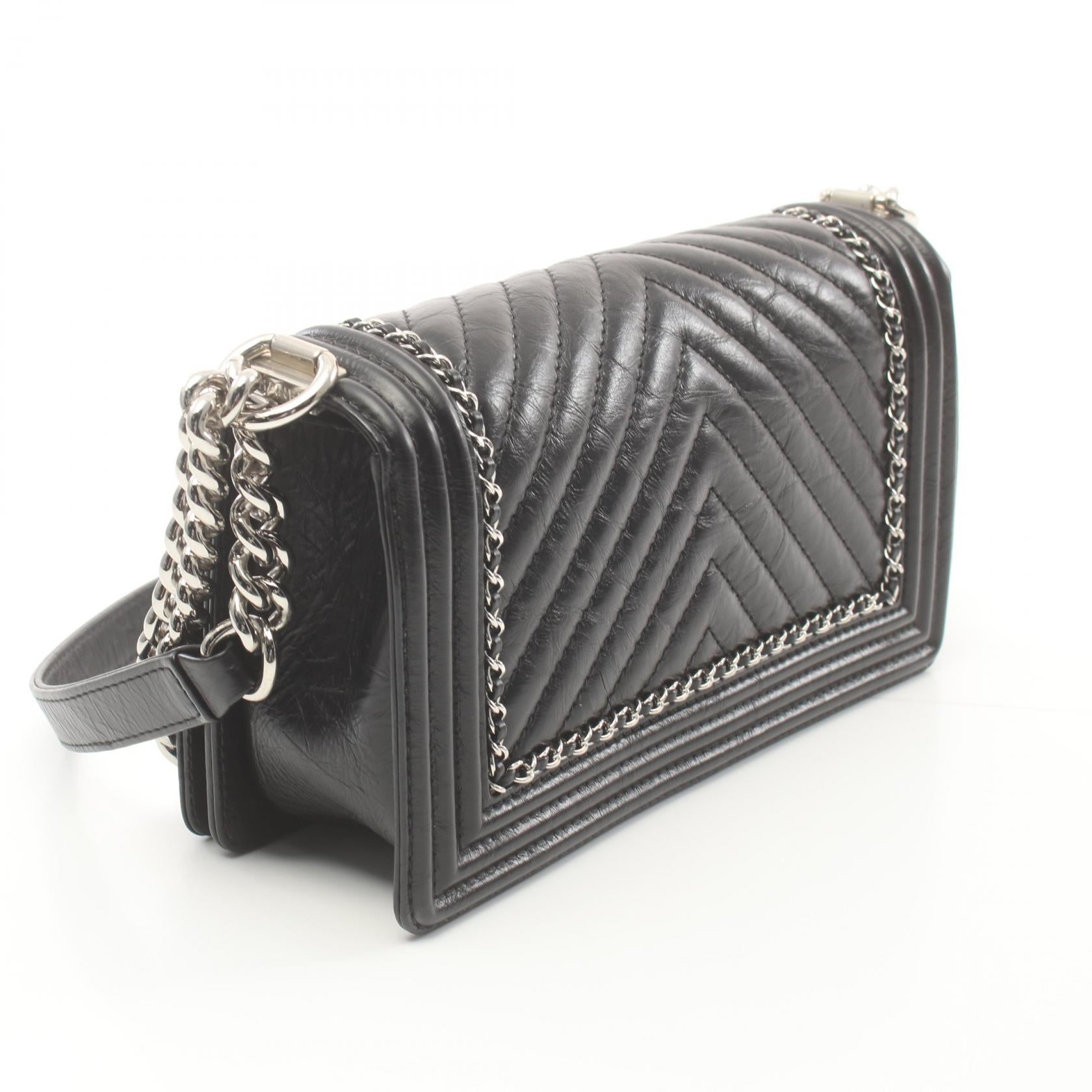 Chanel Boy V-Stitch Chevron Shoulder Bag Black