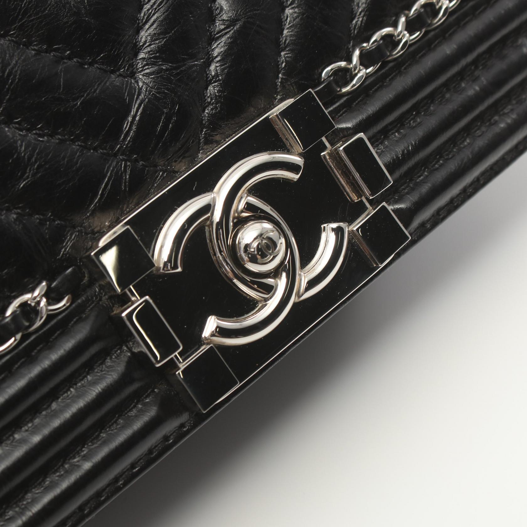 Chanel Boy V-Stitch Chevron Shoulder Bag Black