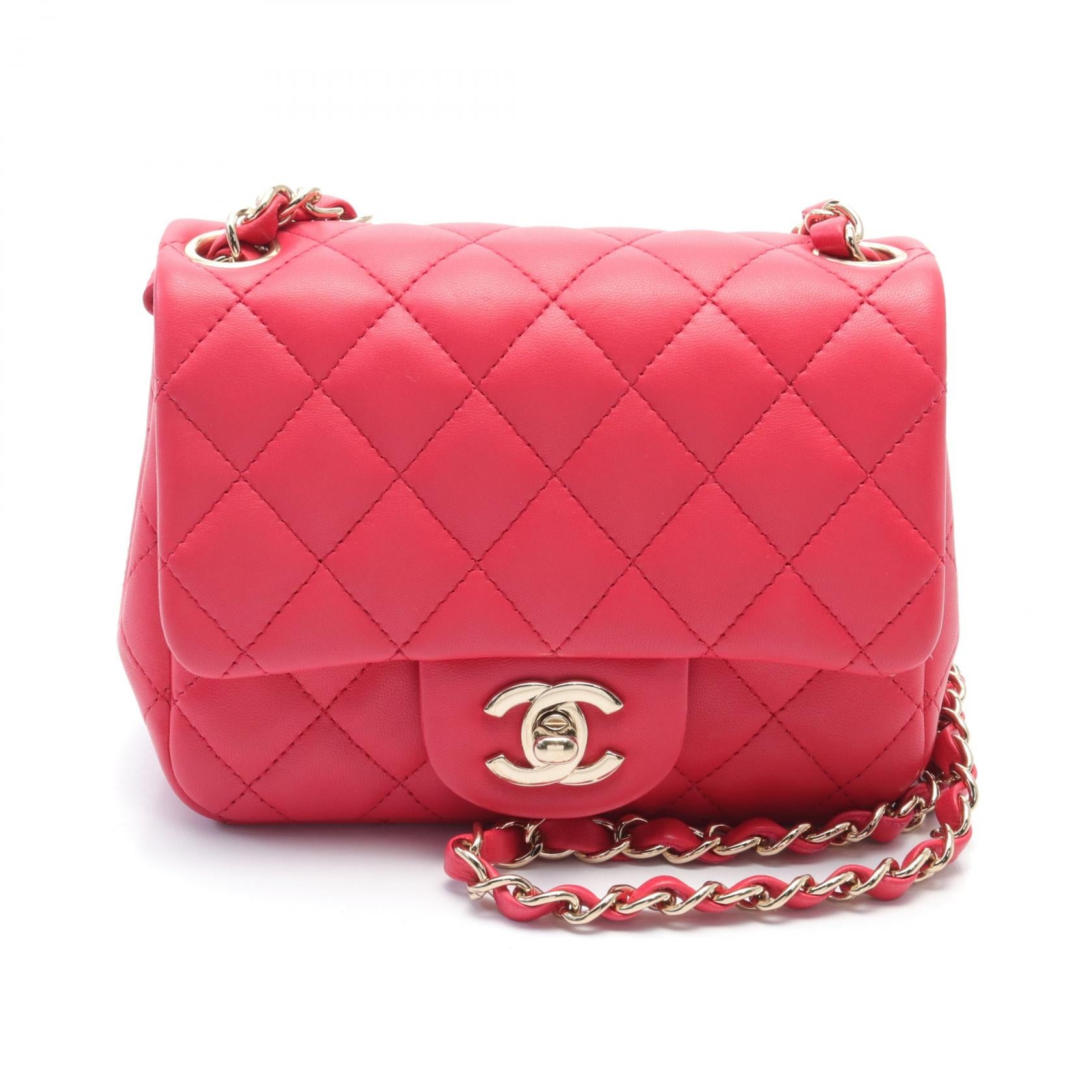 Chanel Mini Square Classic Single Flap Bag Leather Shoulder Bag in Very Good Condition